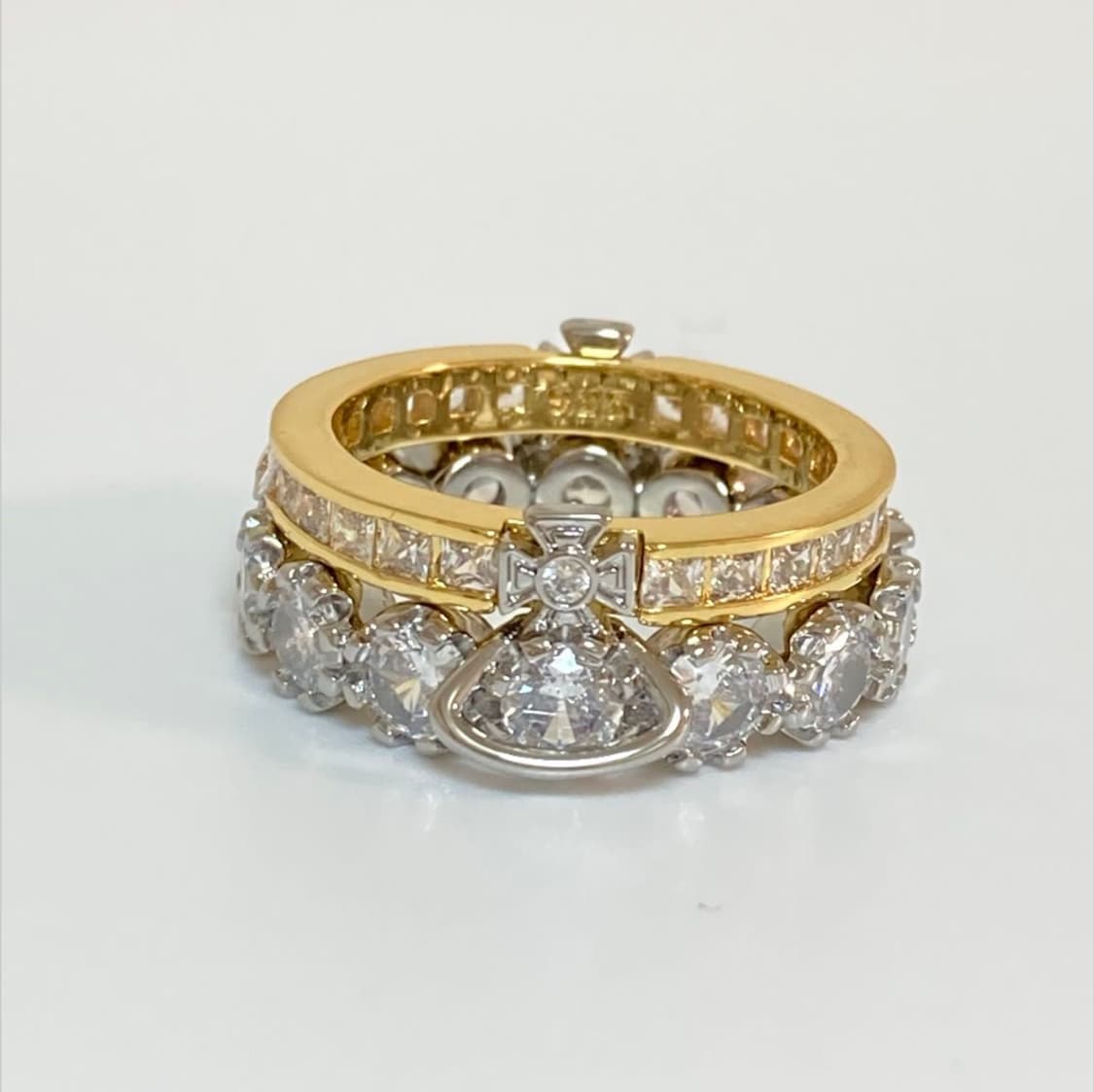 비비안웨스트우드 아카이브 큐빌크리스탈 골드실버 2단링 반지 상품이미지1