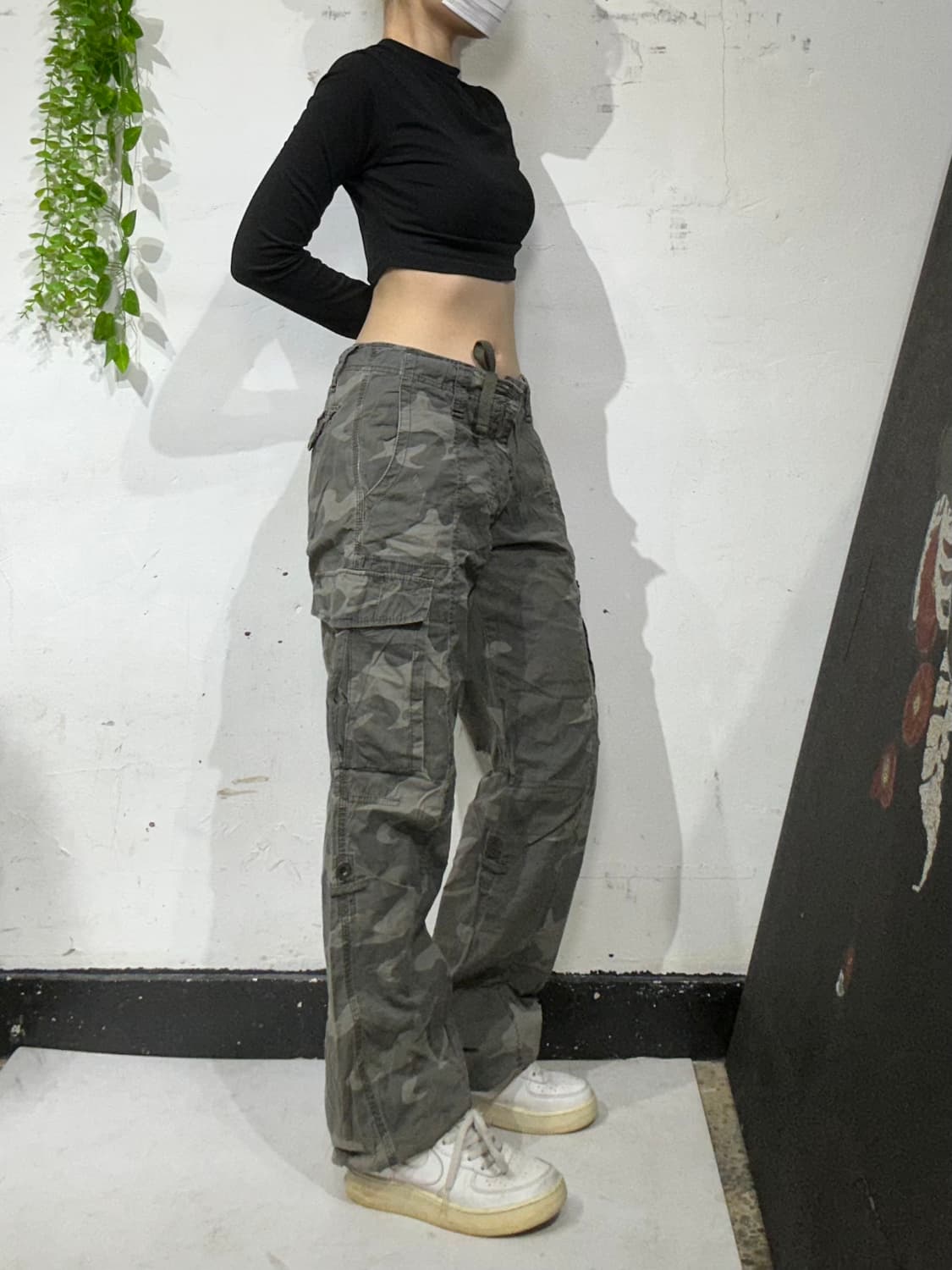 일본 빈티지 카키 와이드 카고 팬츠 밀리터리 카모 바지  상품이미지1