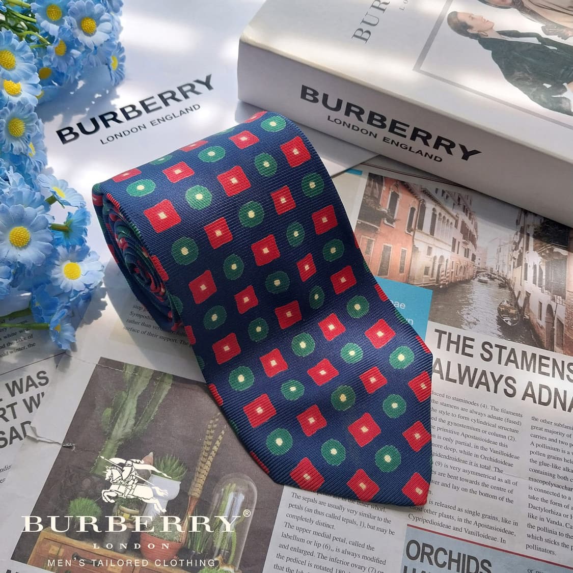 BURBERRY 버버리 넥타이 네이비 기하 패턴 9.5cm A등급 K28 상품이미지2