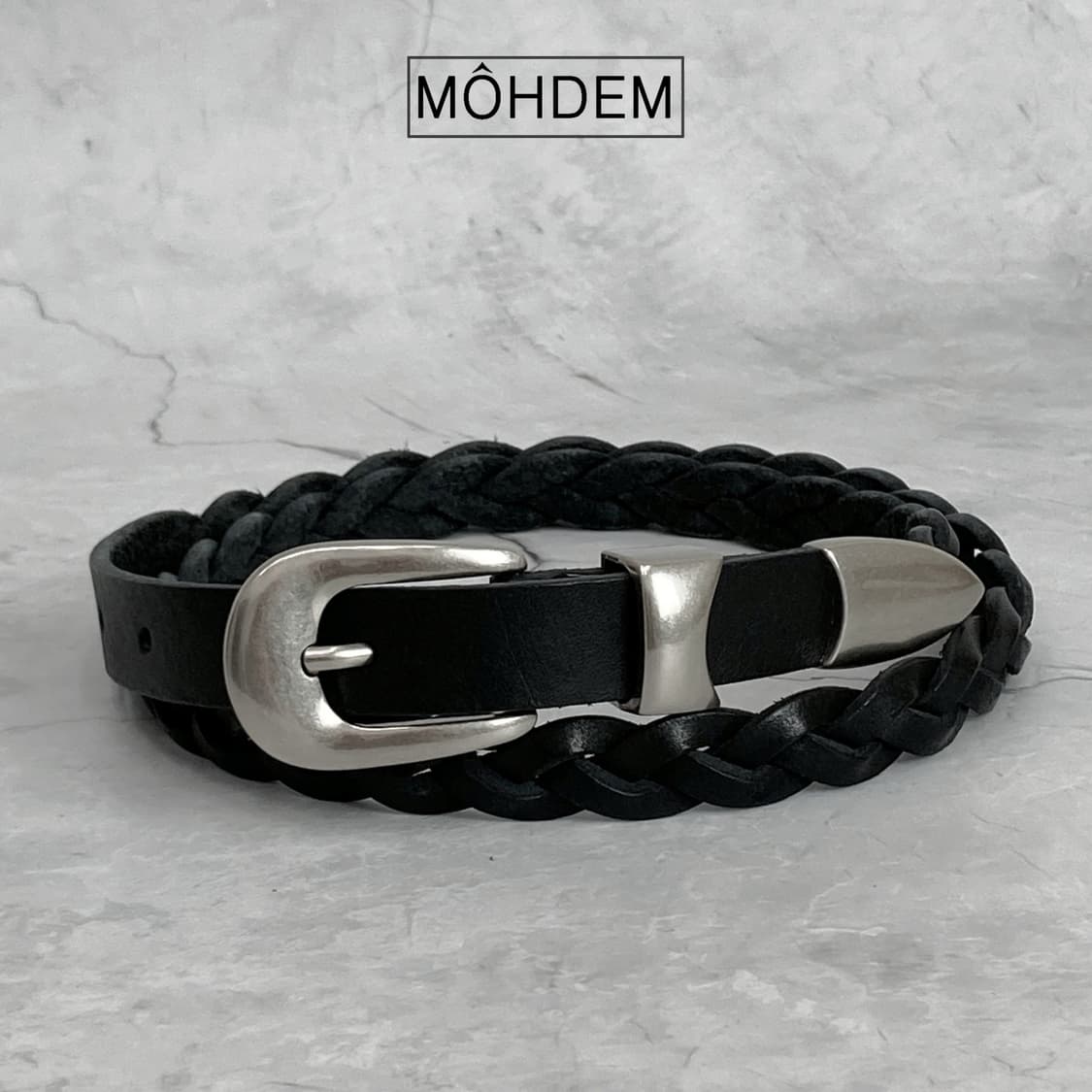 [Unisex] 하프 위빙 이태리 가죽벨트 블랙 상품이미지3