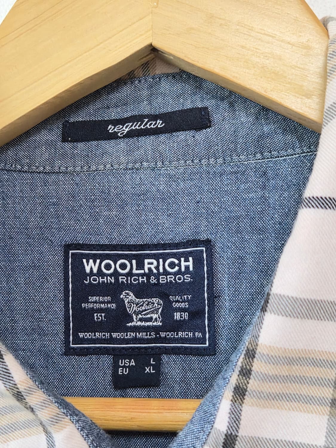 울리치WoolRich 베이지 투포켓 체크 셔츠 L - S437 상품이미지4