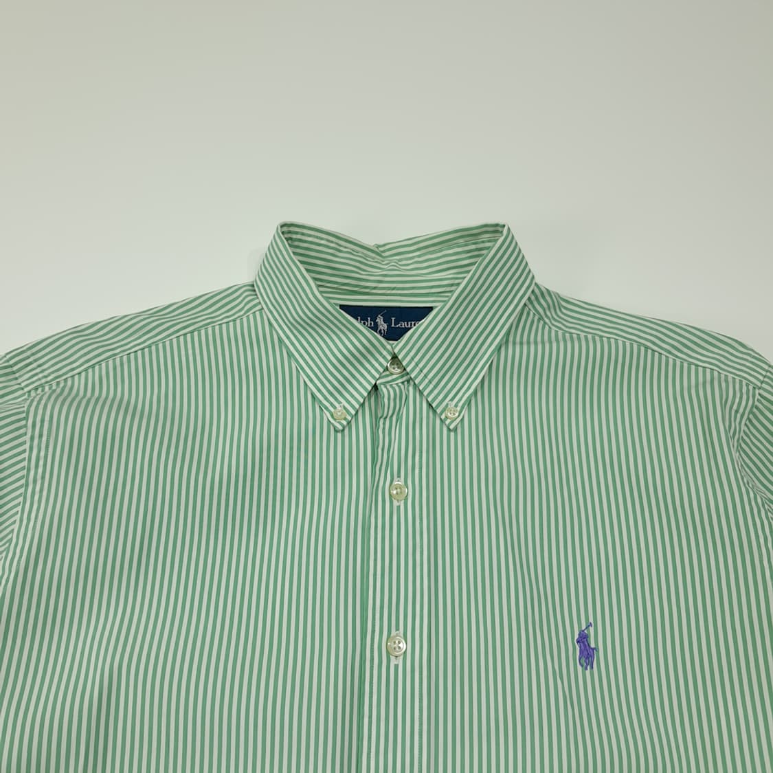 CL704 XL 폴로 90s 홍콩판 퍼플포니 스트라이프 그린 셔츠 상품이미지2