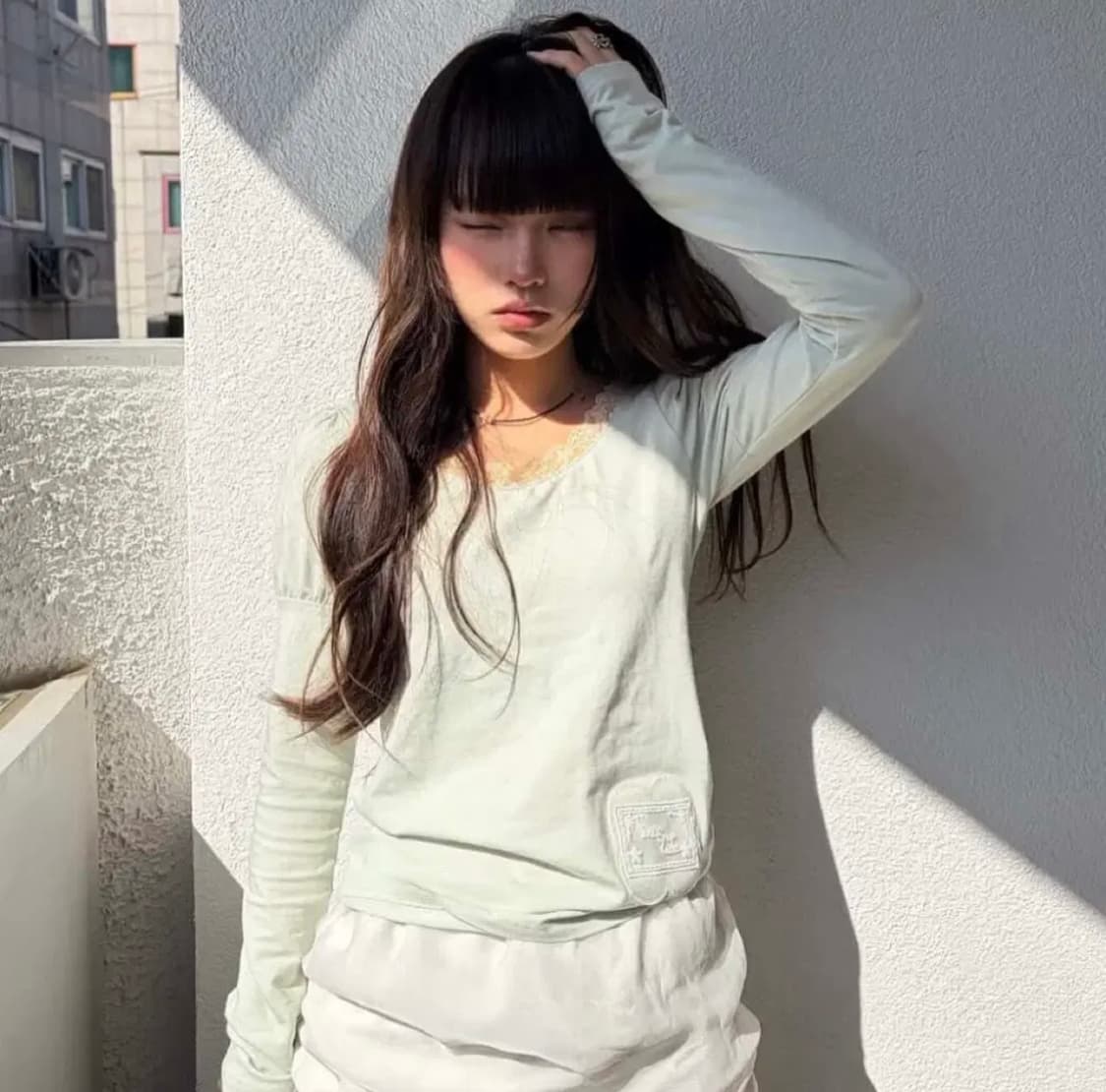 구해요)) 오피쉬 데이지 레이스 퍼프 롱슬리브 그린 상품이미지1