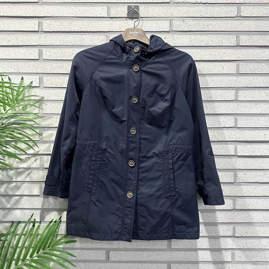 USA VINTAGE 후드 미디 자켓 래글런 허리 스트링 디테일 네이비 상품이미지1