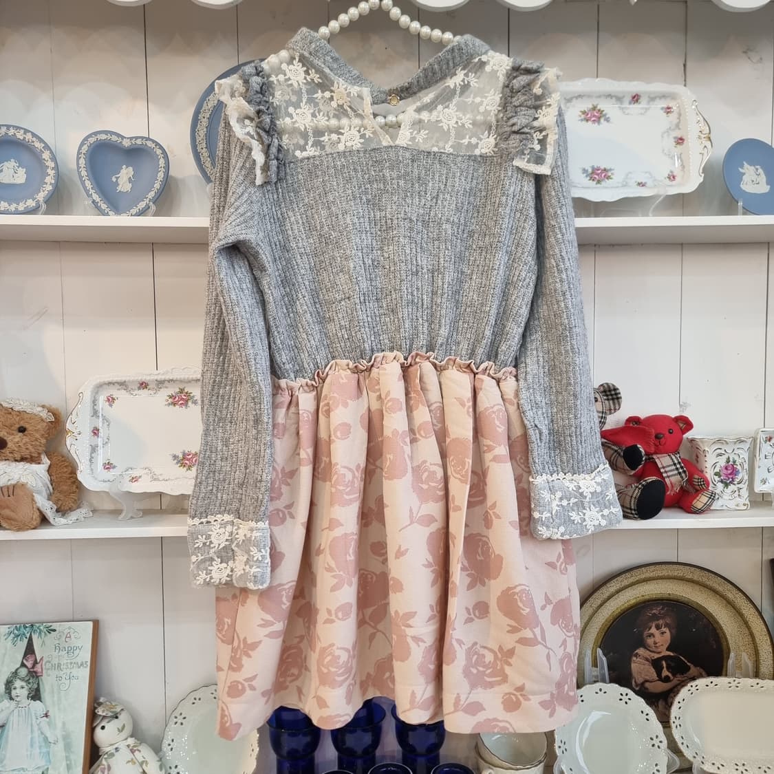 Liz Lisa 그레이 니트  로즈 플레어 레이스 원피스 상품이미지5