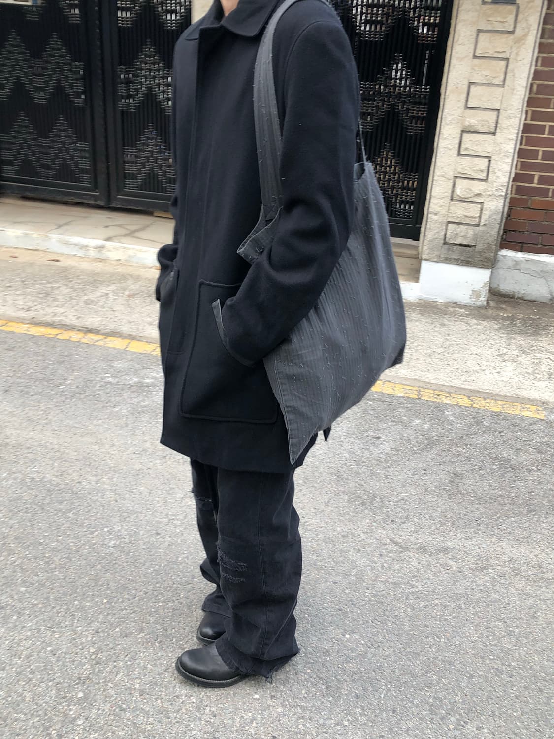 아르마니 하이넥 레더 포켓 코트 상품이미지3