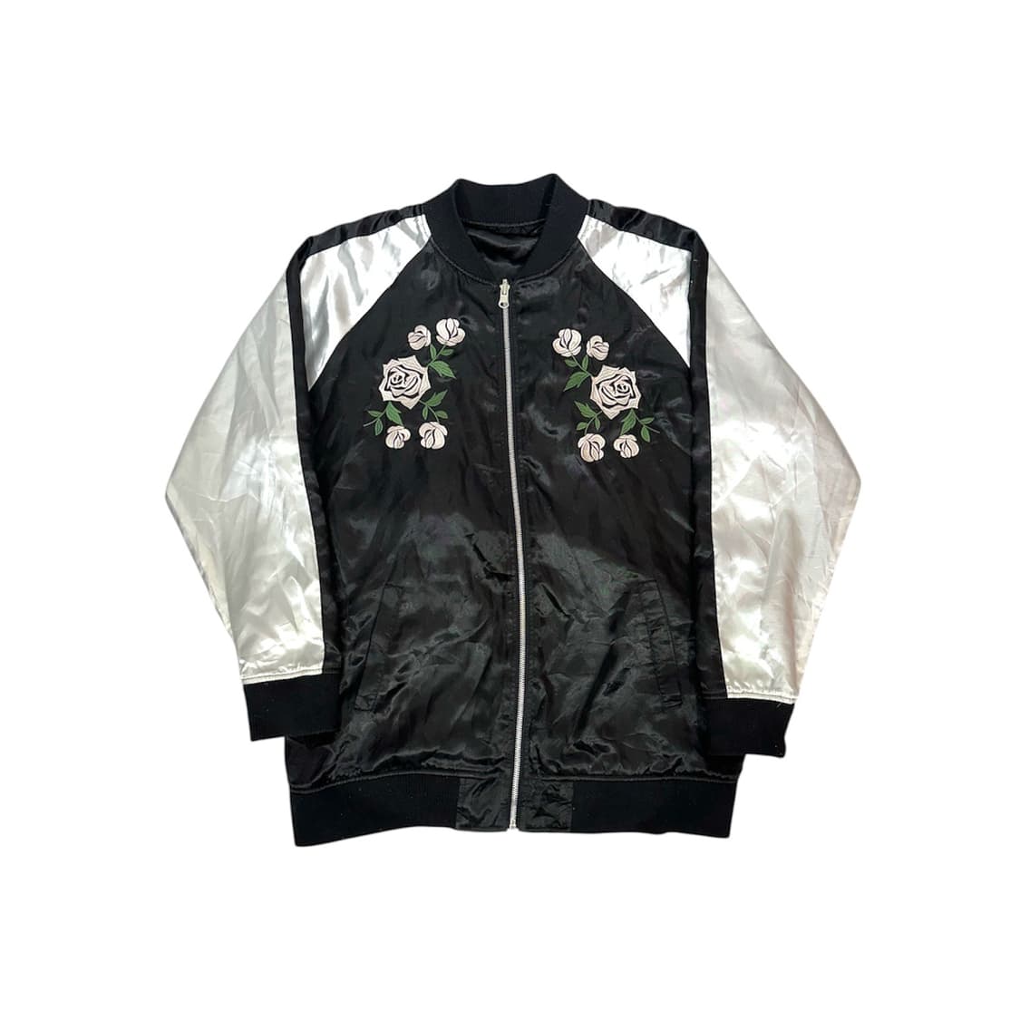 일본 빈티지 블랙 화이트 꽃 자수 스카잔 올드스쿨 자켓  상품이미지4