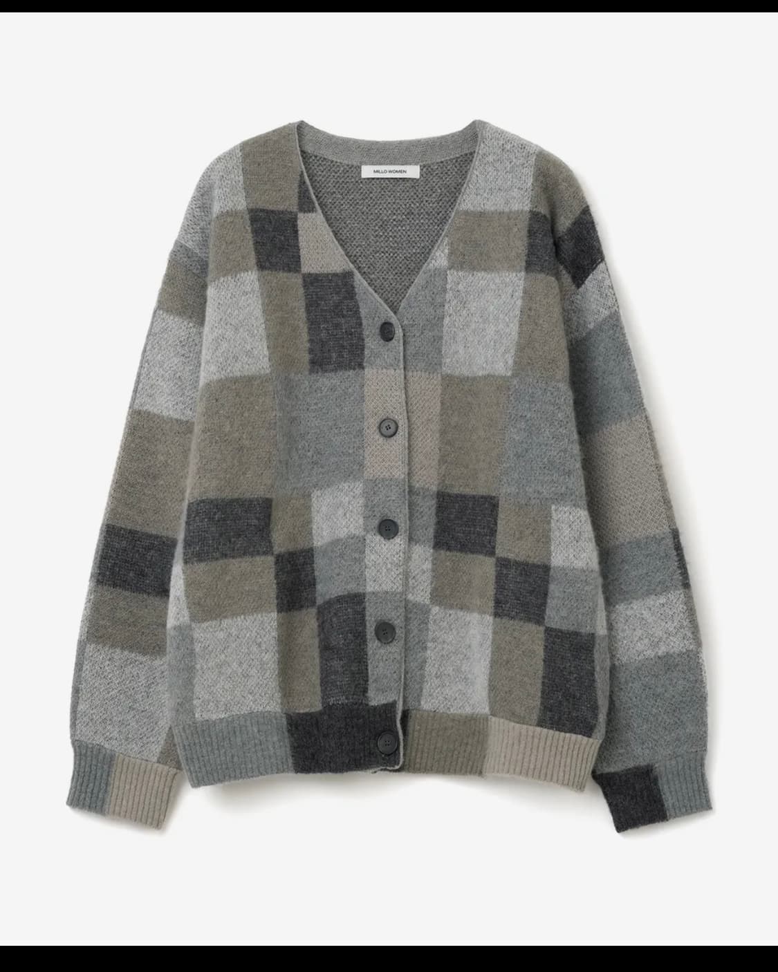 밀로 컬러 블록 오버사이즈 가디건 그레이 상품이미지2