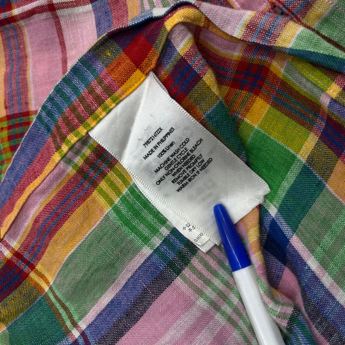 폴로 랄프로렌 블루포니 핑크체크 린넨 셔츠 L 상품이미지5