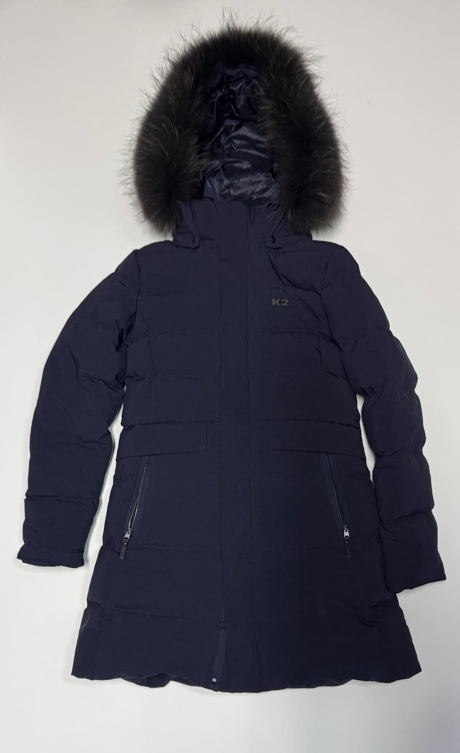 여성 k2 구스다운 퍼플 너구리털 후드 패딩 s 상품이미지1