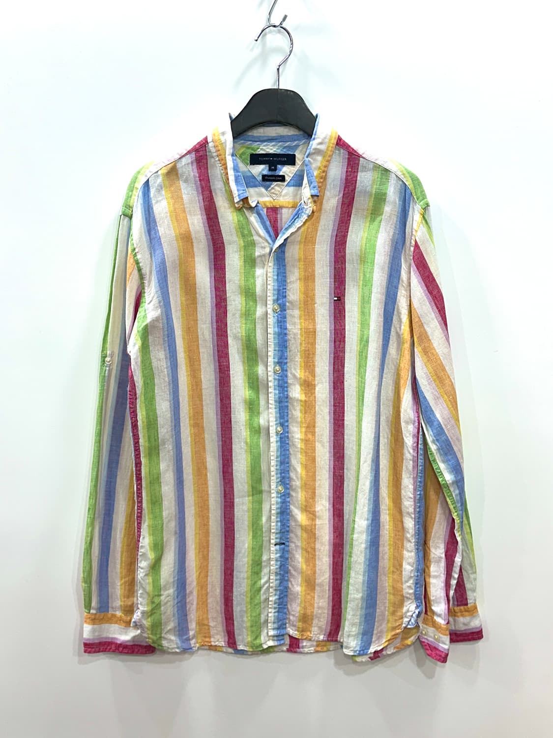 타미힐피거 멀티 컬러 스트라이프 린넨 긴팔 셔츠 M 상품이미지1