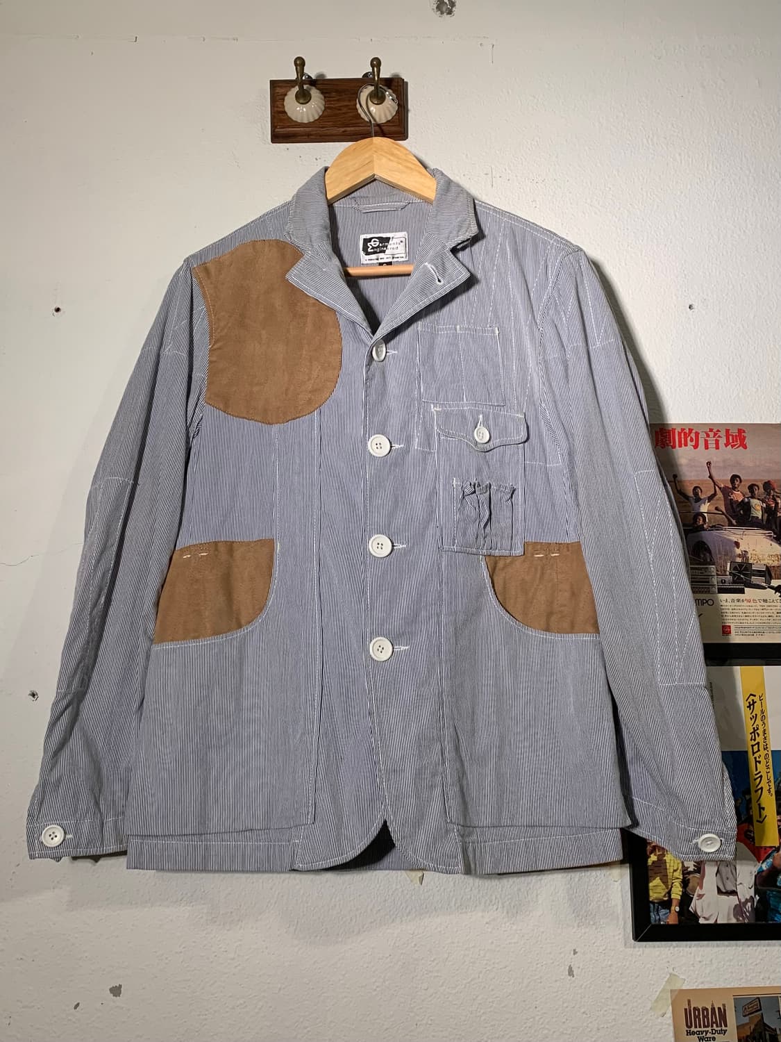 엔지니어드가먼츠 스트라이프 가죽 패치 테일러 자켓 상품이미지4