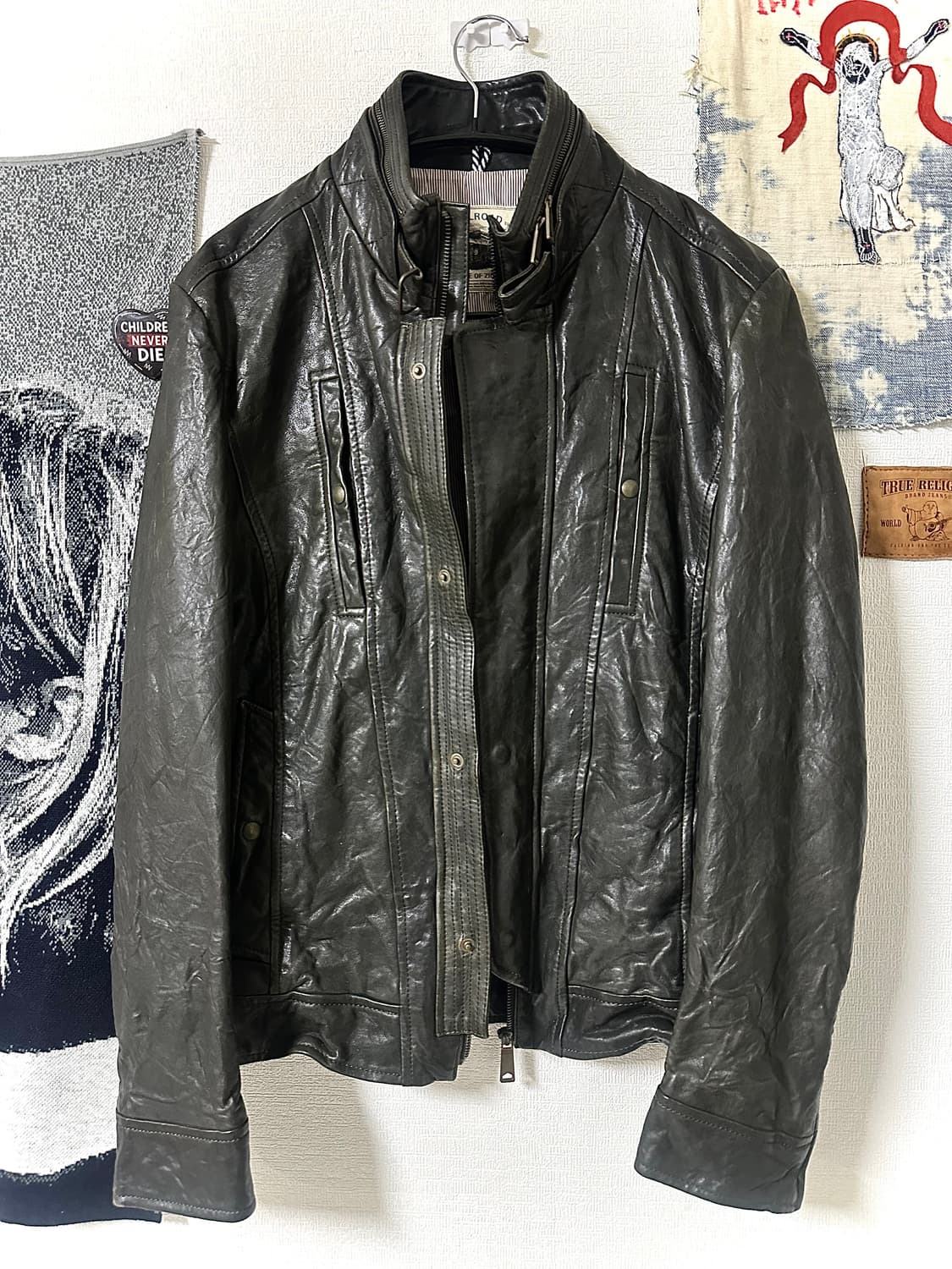 램스킨 넥가드플랩 하이넥 바이커 레더자켓 상품이미지4