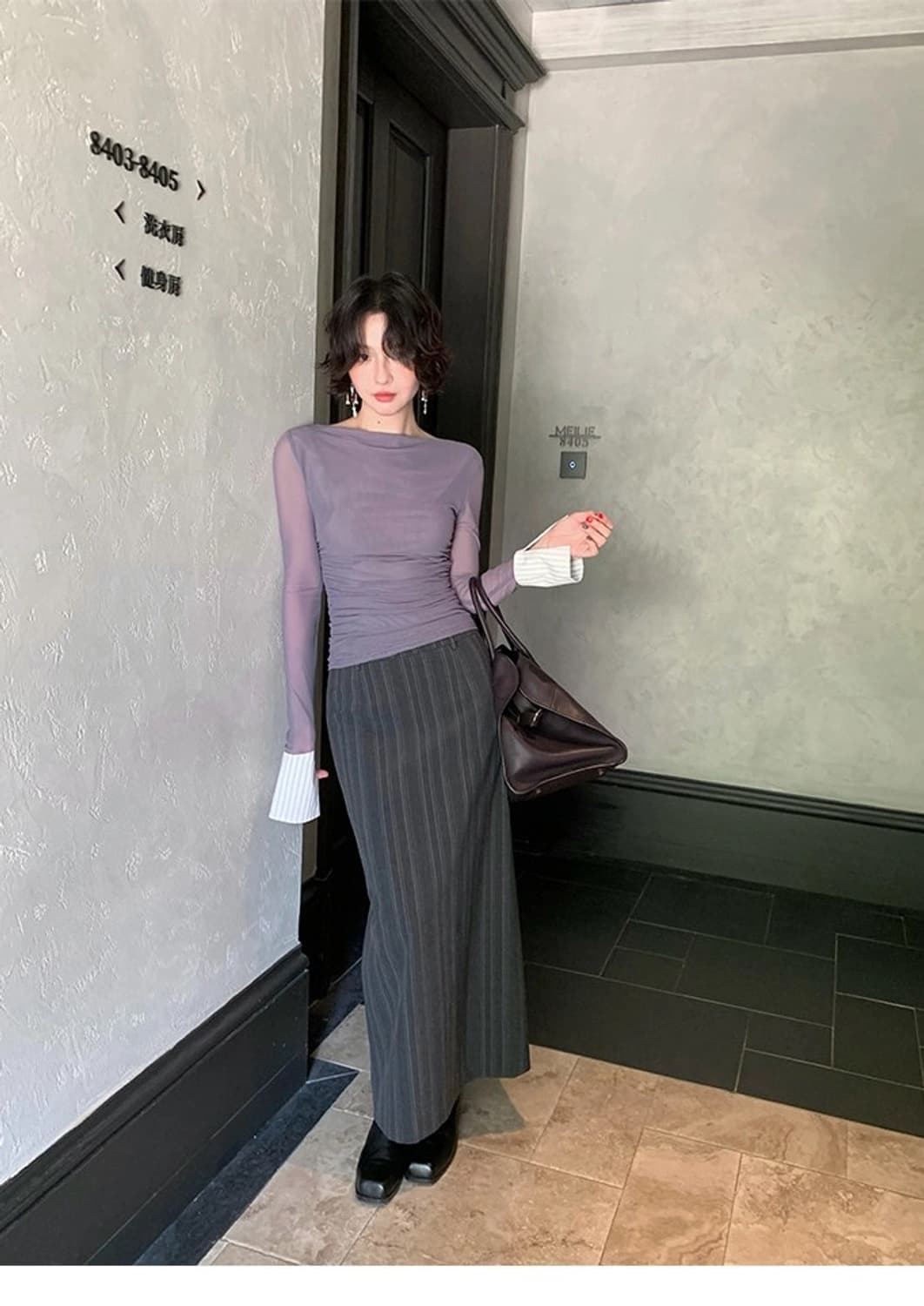 키스오브썸머 퍼넬 슬림핏 시스루 탑 블라우스 상품이미지5