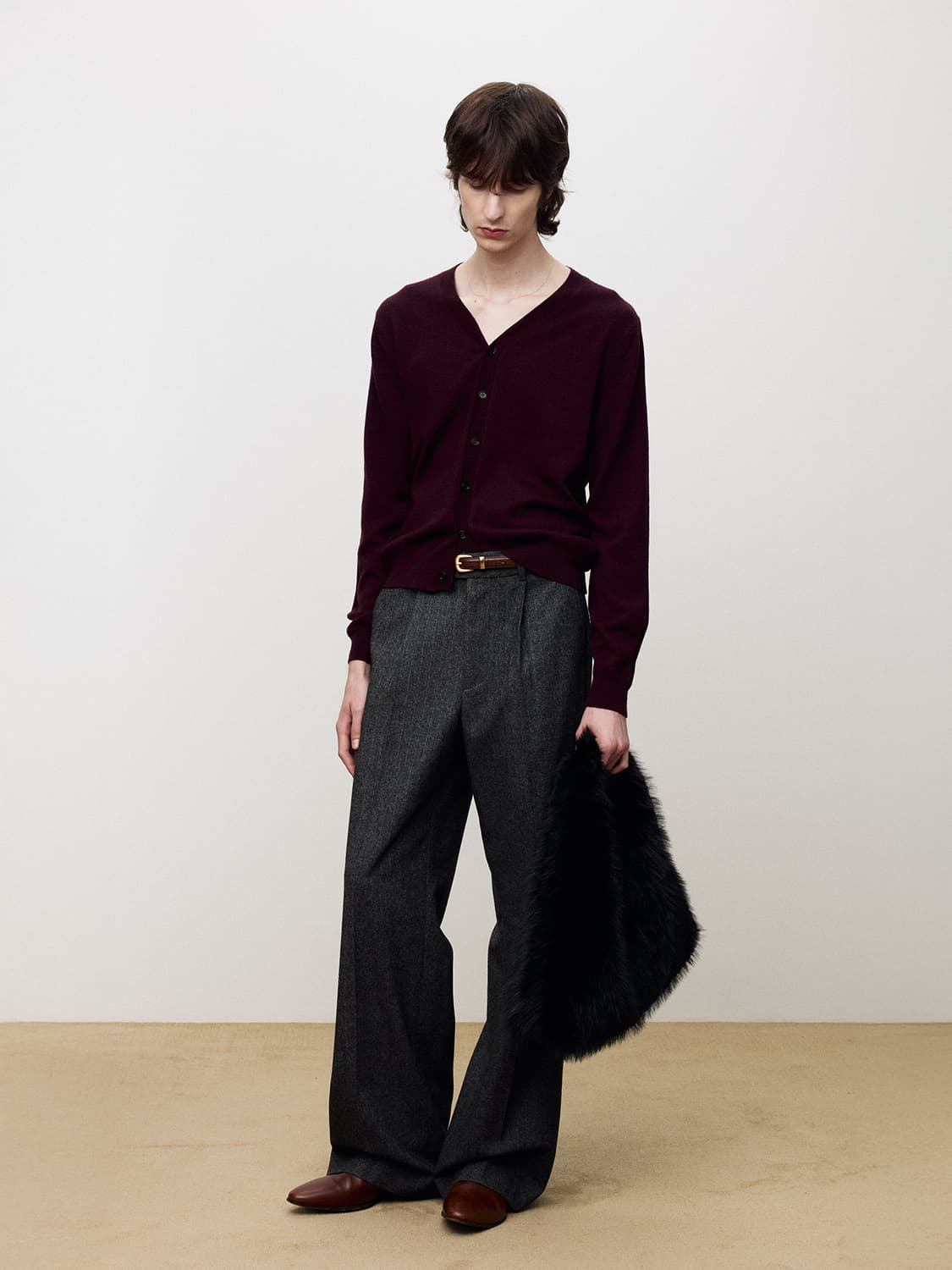 [L] 토니웩 Tonywack 수퍼 파인 메리노 울 니트 가디건 버건디 상품이미지2