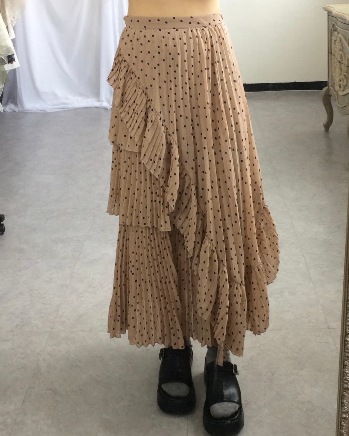 Dot pattern frill layer long skirt 상품이미지7