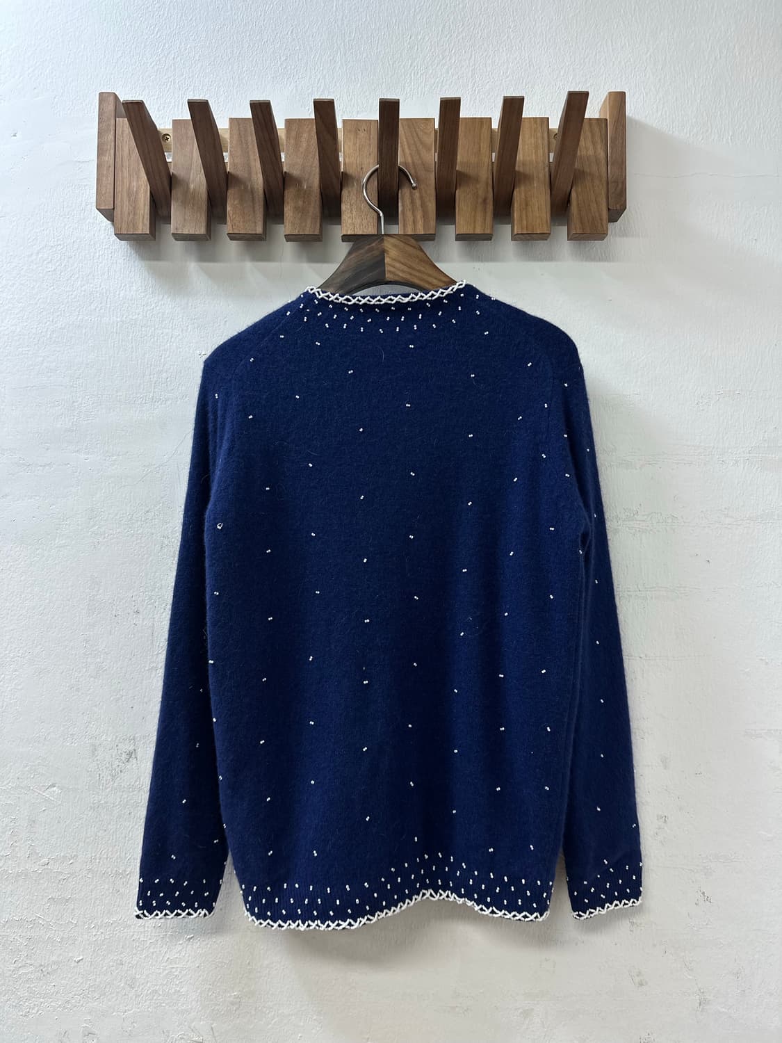 일본빈티지 네이비 플로럴 자수 비즈 스티치 니트 가디건 상품이미지4