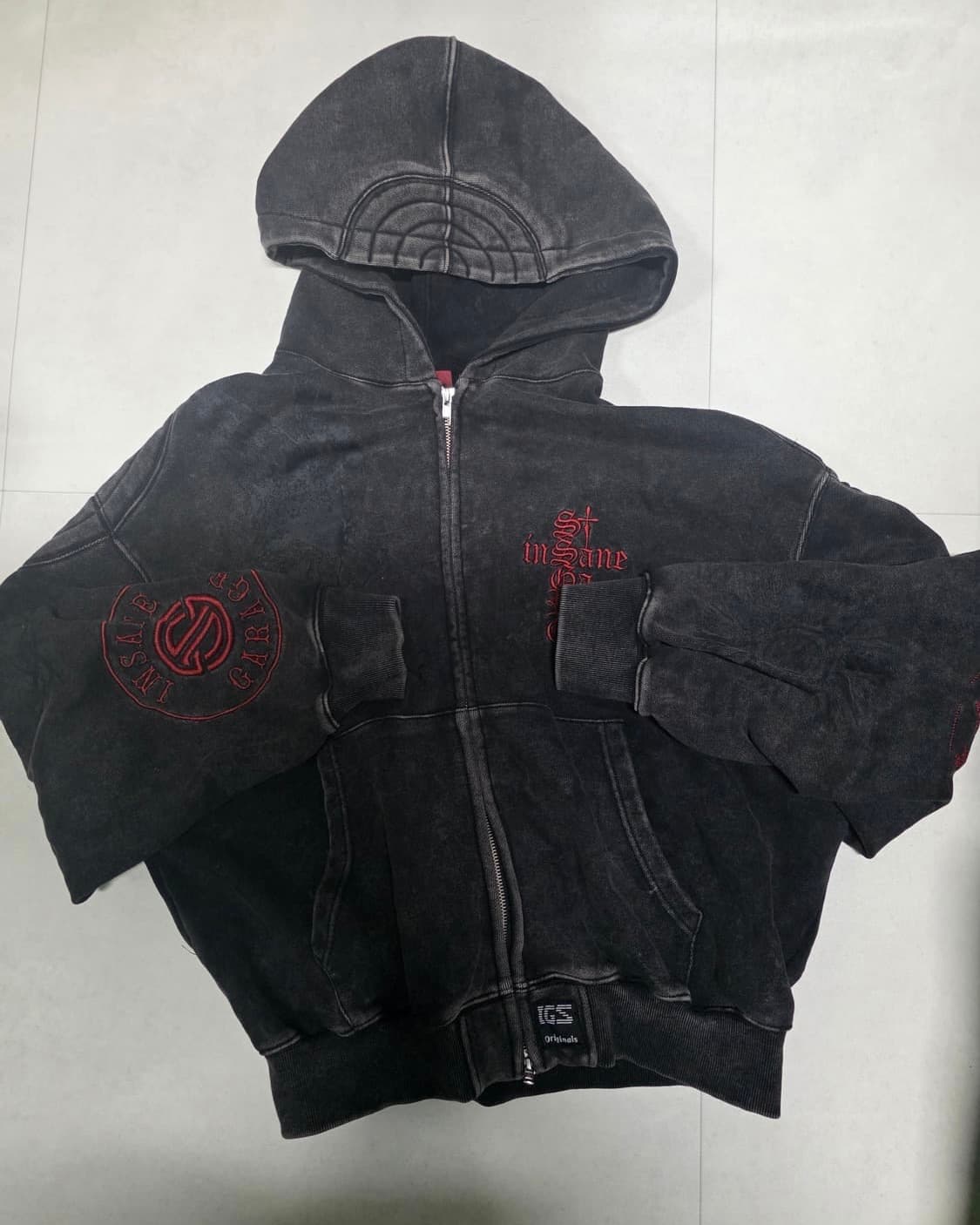 인세인개러지 패디드 숄더 후디 빈티지블랙 1사이즈 후드집업 상품이미지10