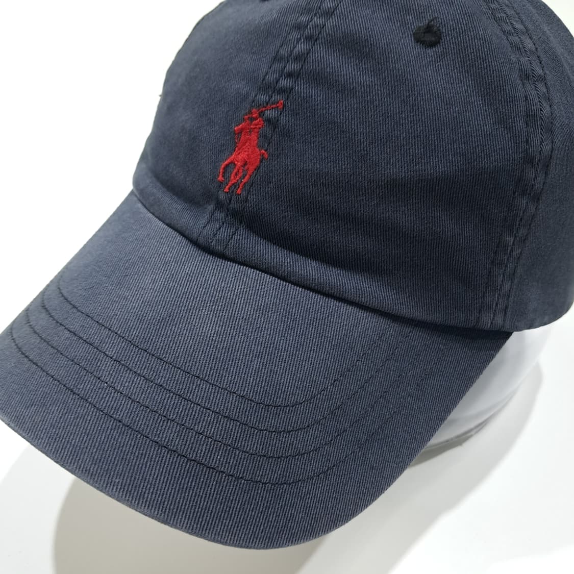 CL552 폴로 90s 가죽스트랩 다크네이비 자수 레드 볼캡 모자 상품이미지1