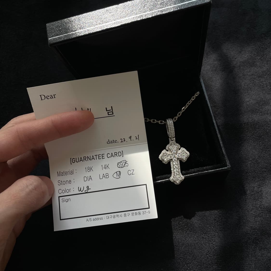 보증서o) 모이사나이트 크로스 펜던트 체인 상품이미지3