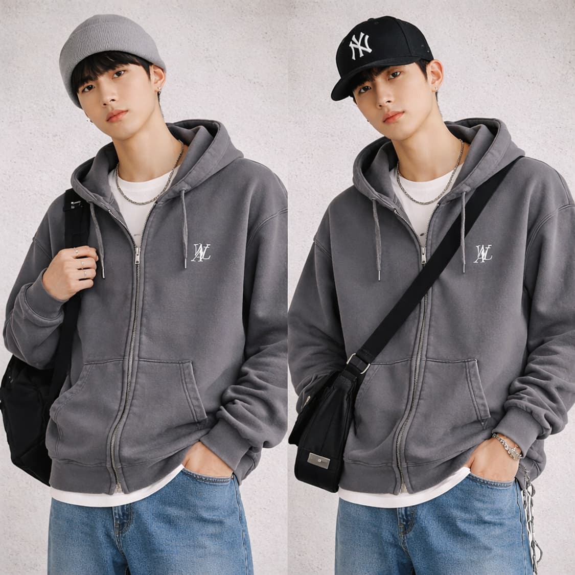 우알롱(WOOALONG) 시그니처 로고 투웨이 후드 집업 상품이미지2