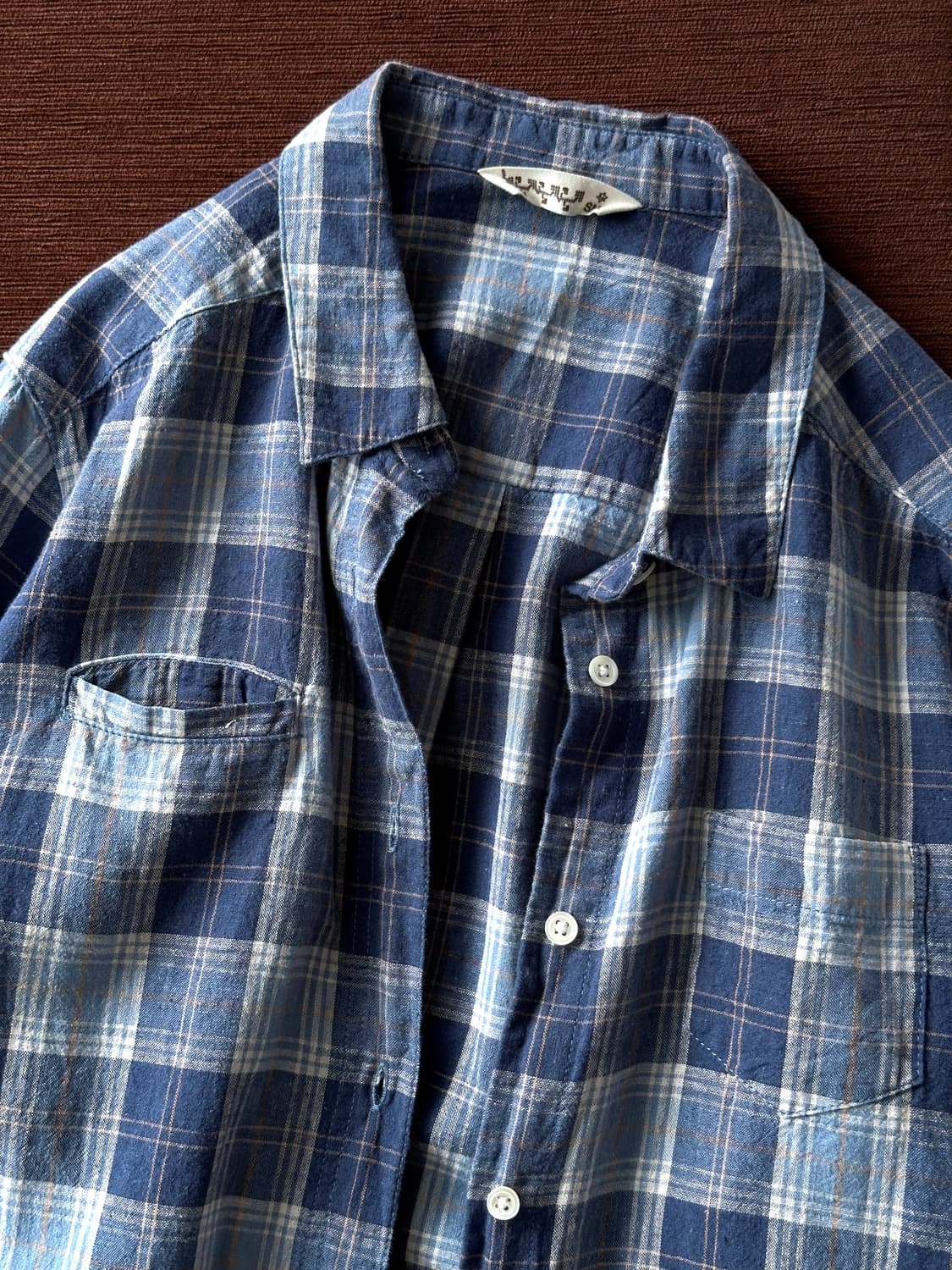 Rough cotton linen design check  shirt 상품이미지1
