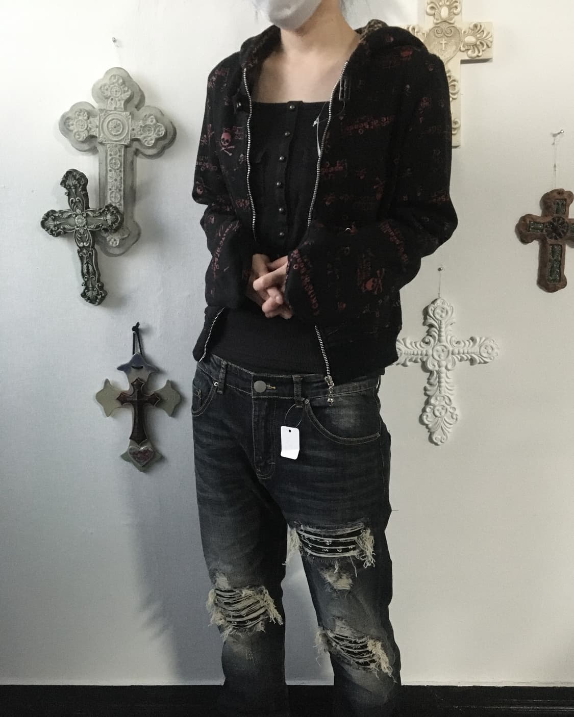 Cat ear skull pattern hood zip up 상품이미지8