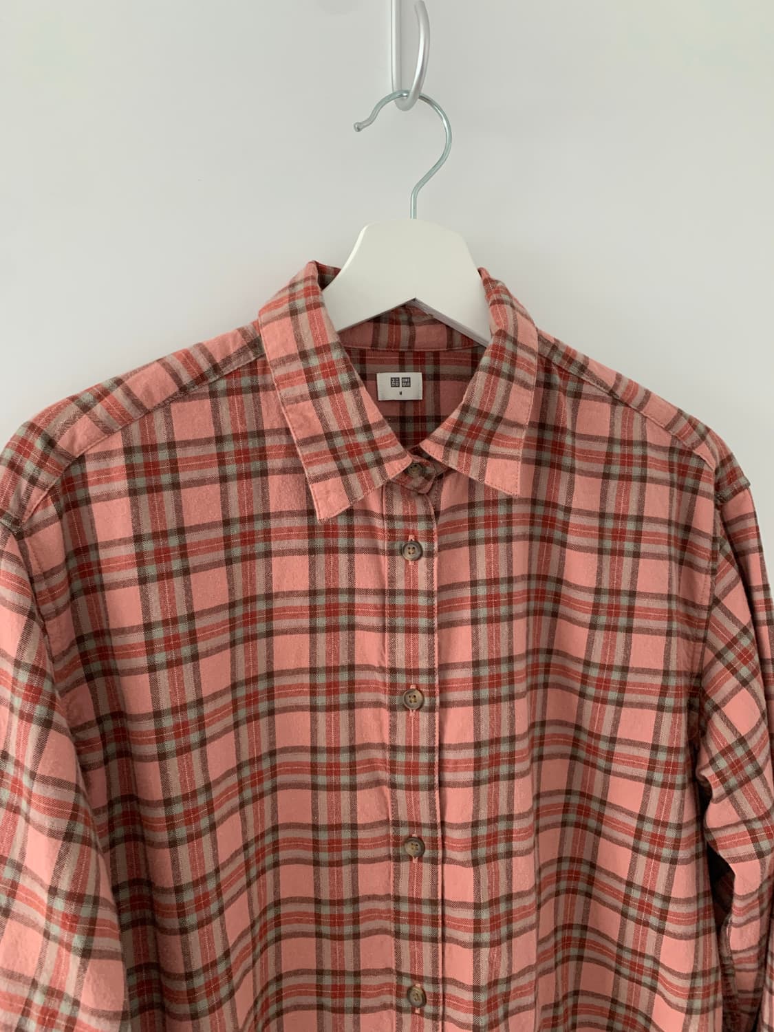 UNIQLO 핑크오렌지 체크 셔츠 상품이미지3