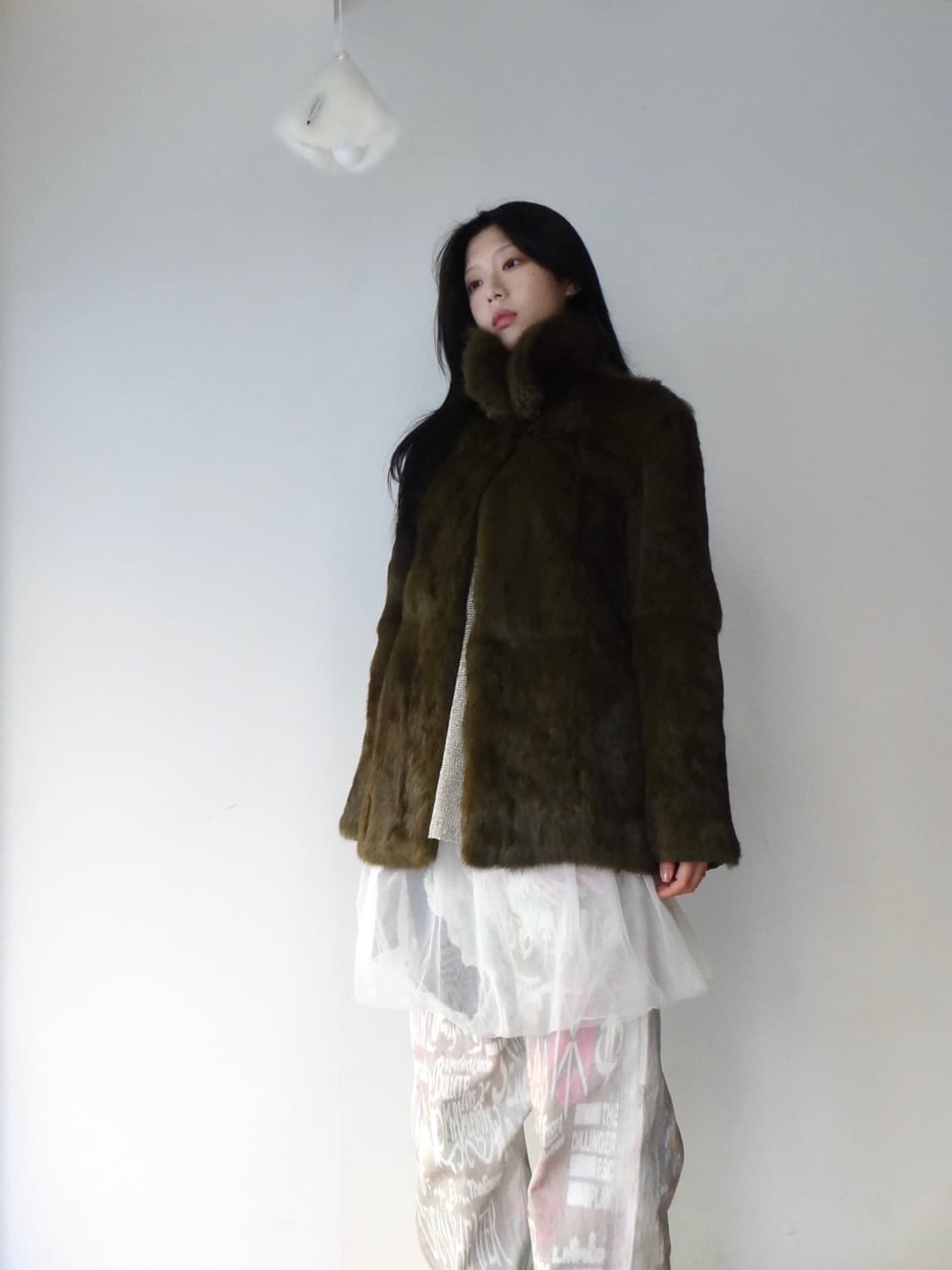 Elegant rabbit fur jacket / khaki 상품이미지4