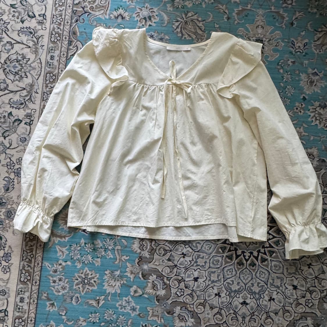 거의새옷 연한노랑 리본 면 블라우스 상품이미지4