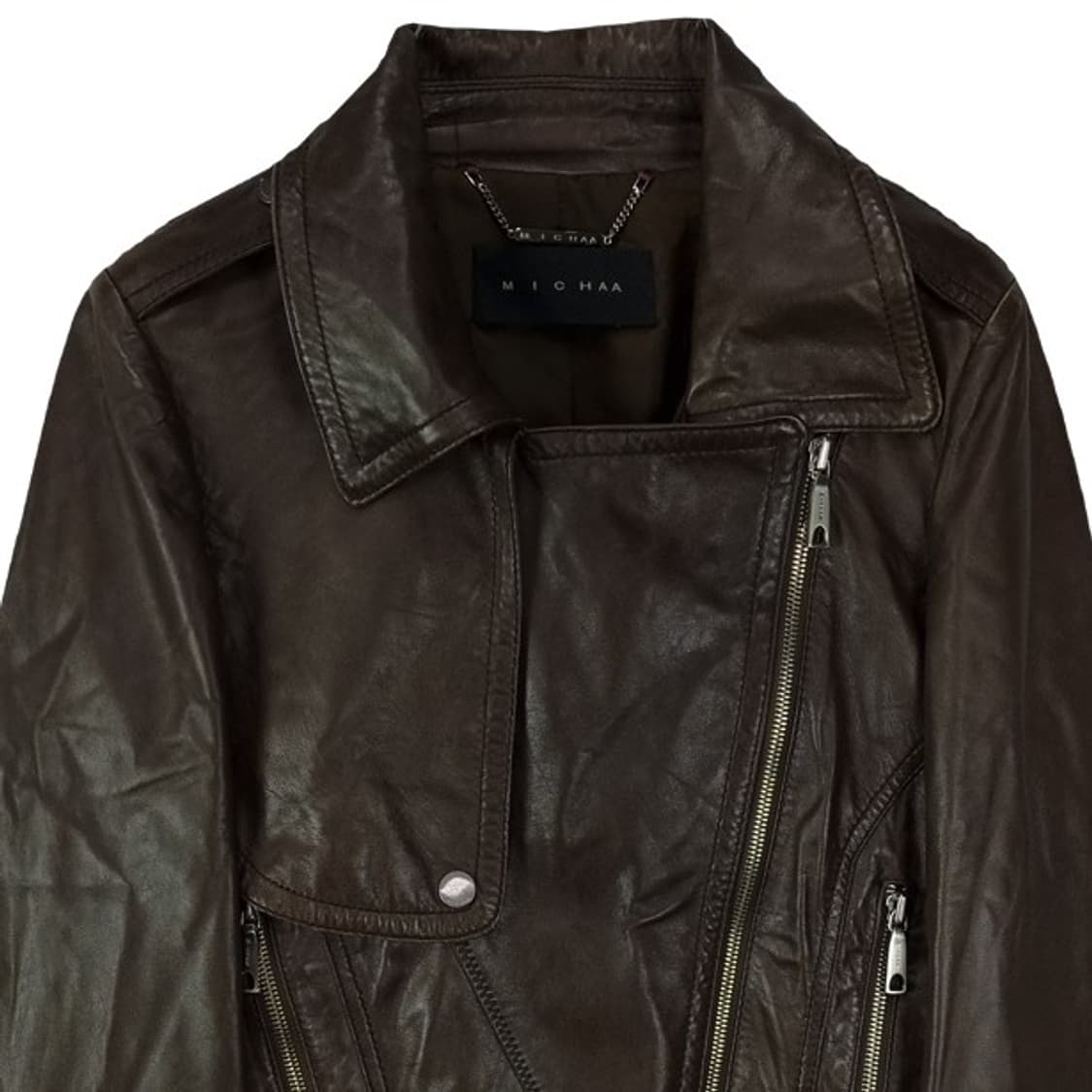 [미샤] 리얼 램스킨 양가죽 더블 사선 레더 자켓 브라운 M19178 상품이미지4