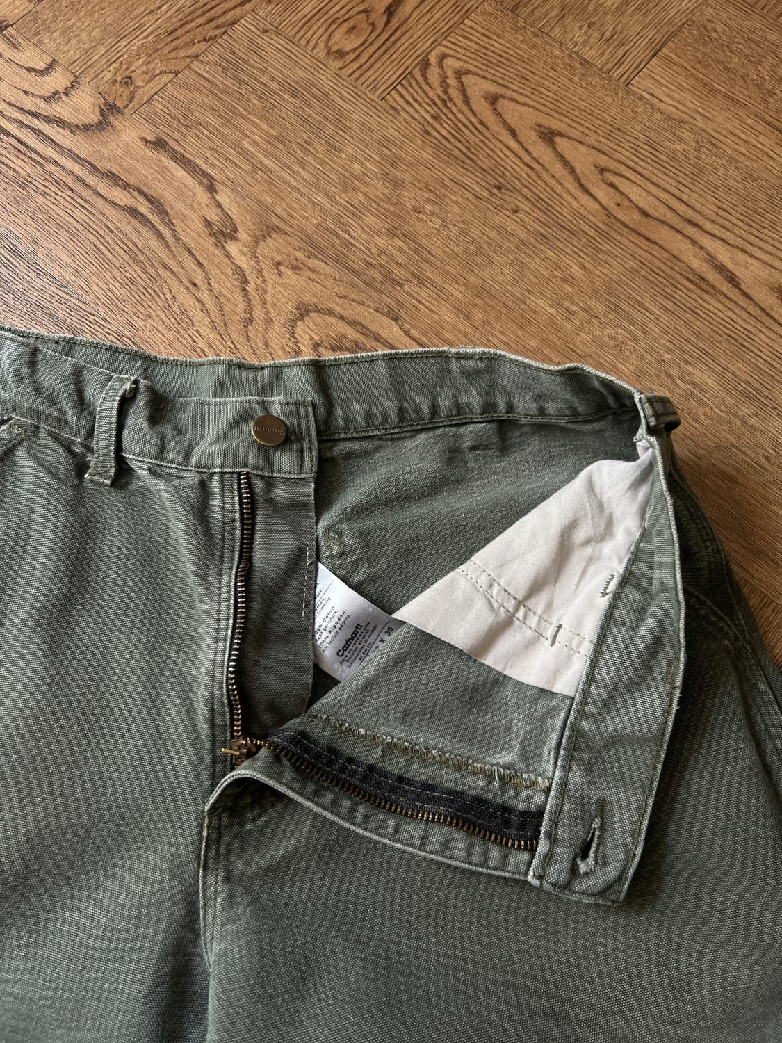 [32]칼하트 USA 빈티지 워싱 모스그린 싱글니 카펜터 워크 팬츠 상품이미지2