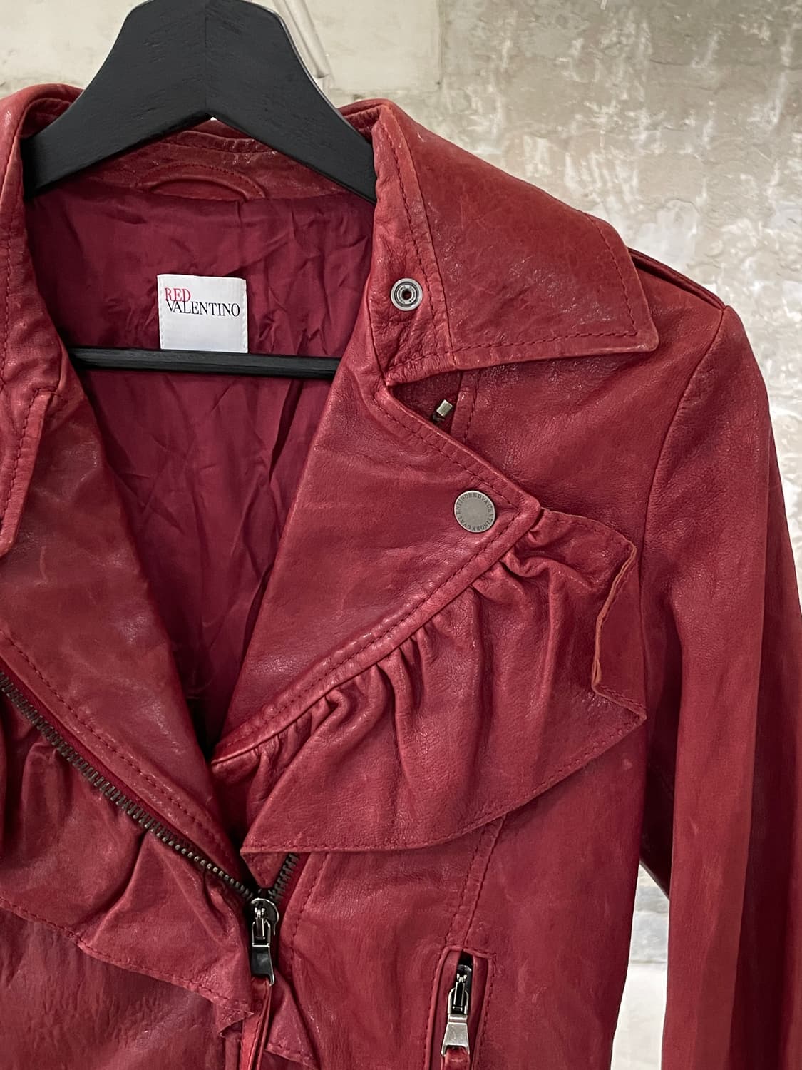 레드 발렌티노 레드 프릴 글로시 램스킨 레더 자켓  상품이미지3