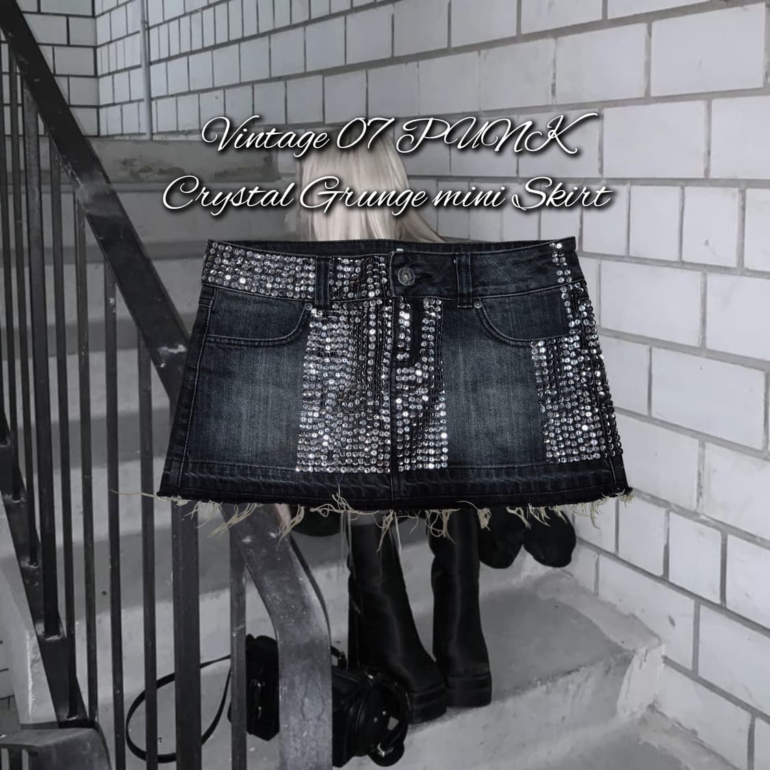 Vintage 07 PUNK Crystal Grunge mini Skir 상품이미지1