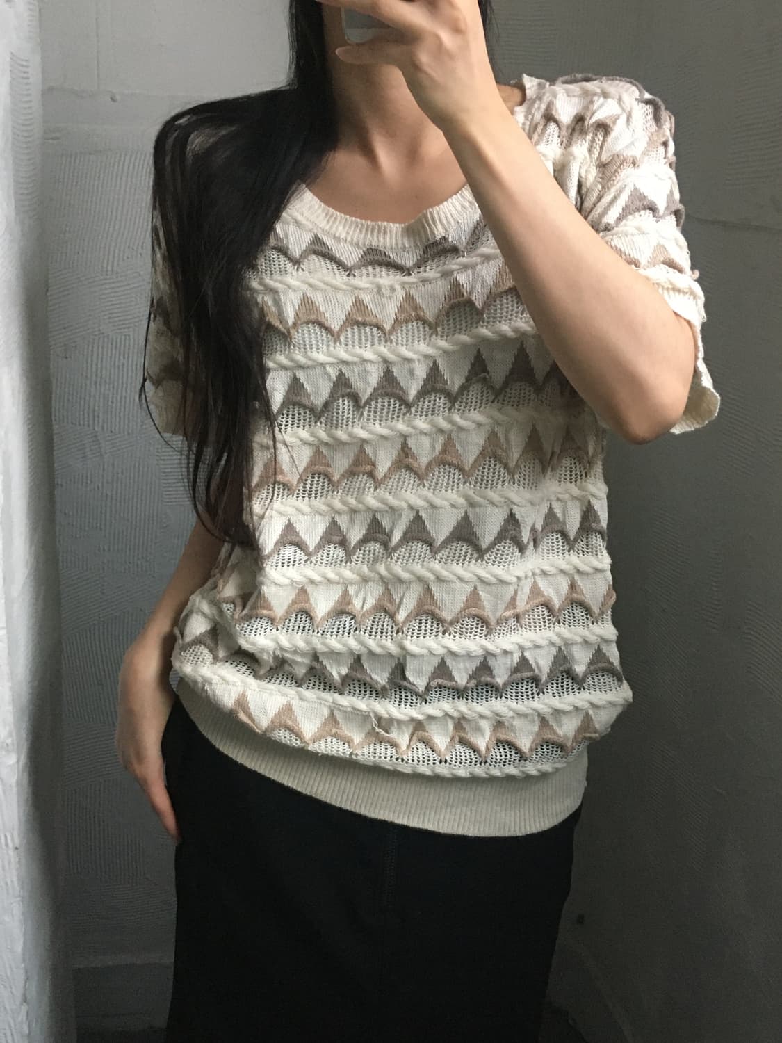 Issey Miyake 이세이미야케 90’s 베이지 로프 린넨 반팔 니트 상품이미지3