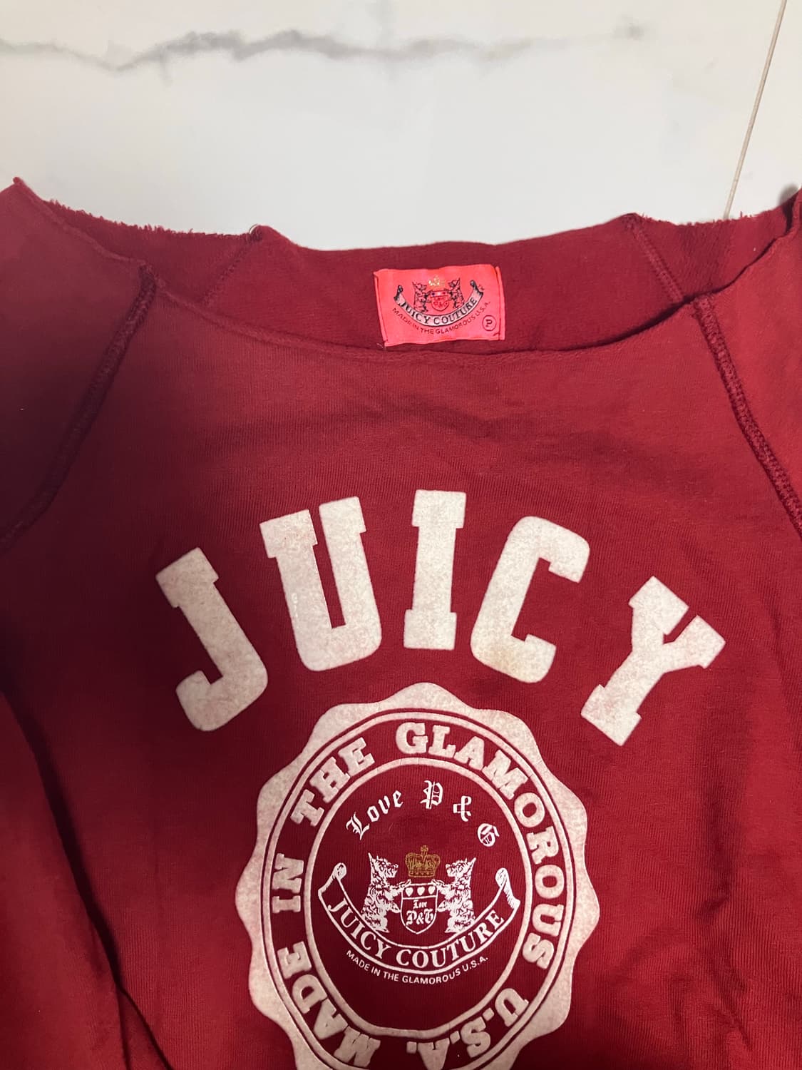 Y2K 쥬시 꾸뛰르 레드 오프숄더 스웻셔츠 맨투맨 티셔츠 상품이미지2