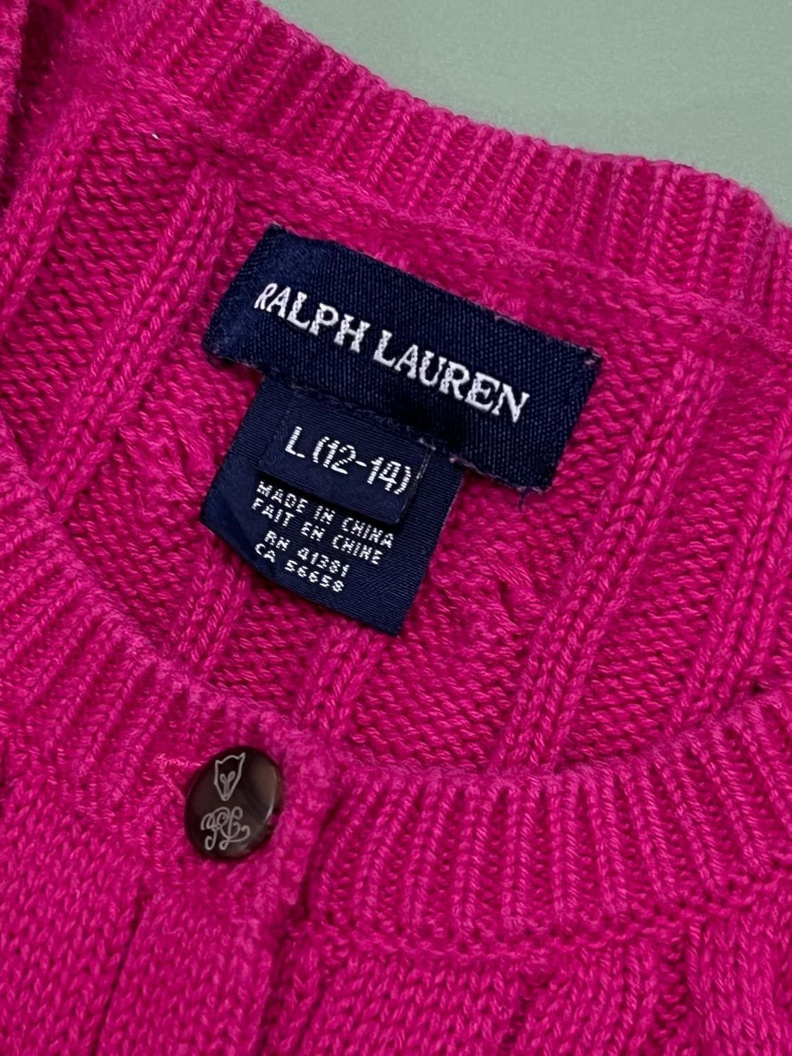 (L) 랄프로렌 주니어 크롭 케이블 꽈배기 가디건 핫핑크 상품이미지3