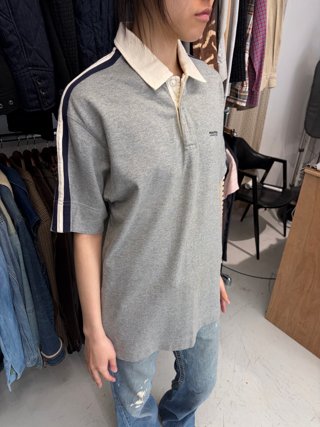 Nautica 그레이 배색 라인 폴로 셔츠 상품이미지2