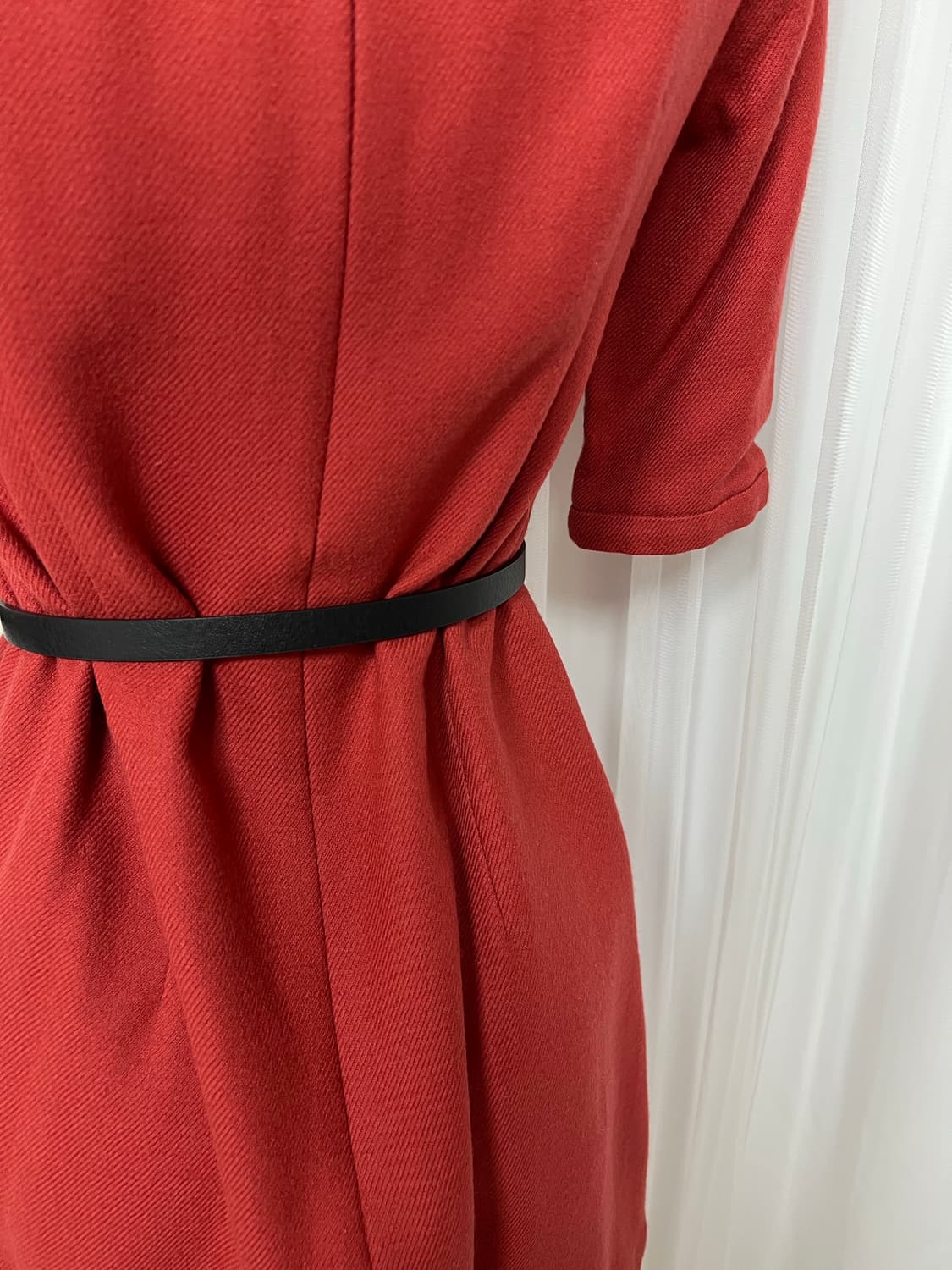 리본 포인트 딥레드 진주버튼 원피스 파티룩 상품이미지10