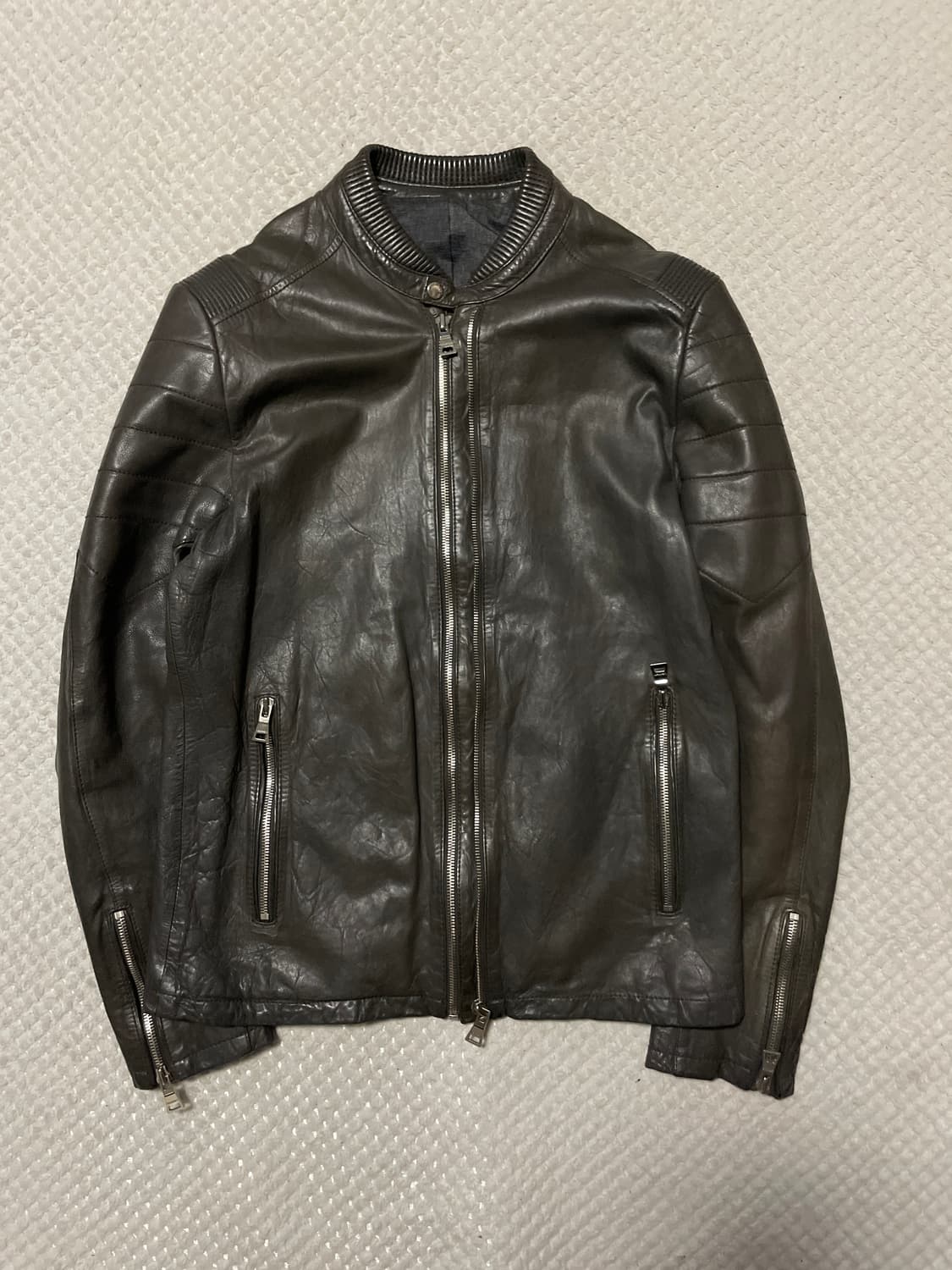 VANHART 반하트 웨스턴 무드 램스킨 양가죽 바이커 절개 레더 자켓 상품이미지1