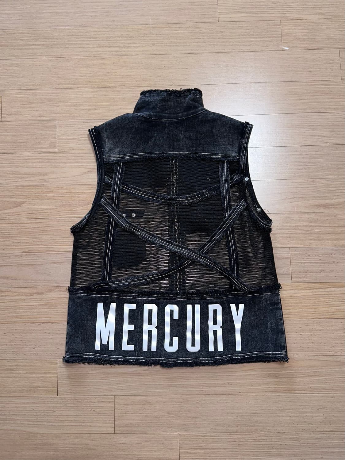 일본빈티지 y2k 그런지펑크 흑청/메쉬 혼합 조끼 상품이미지2