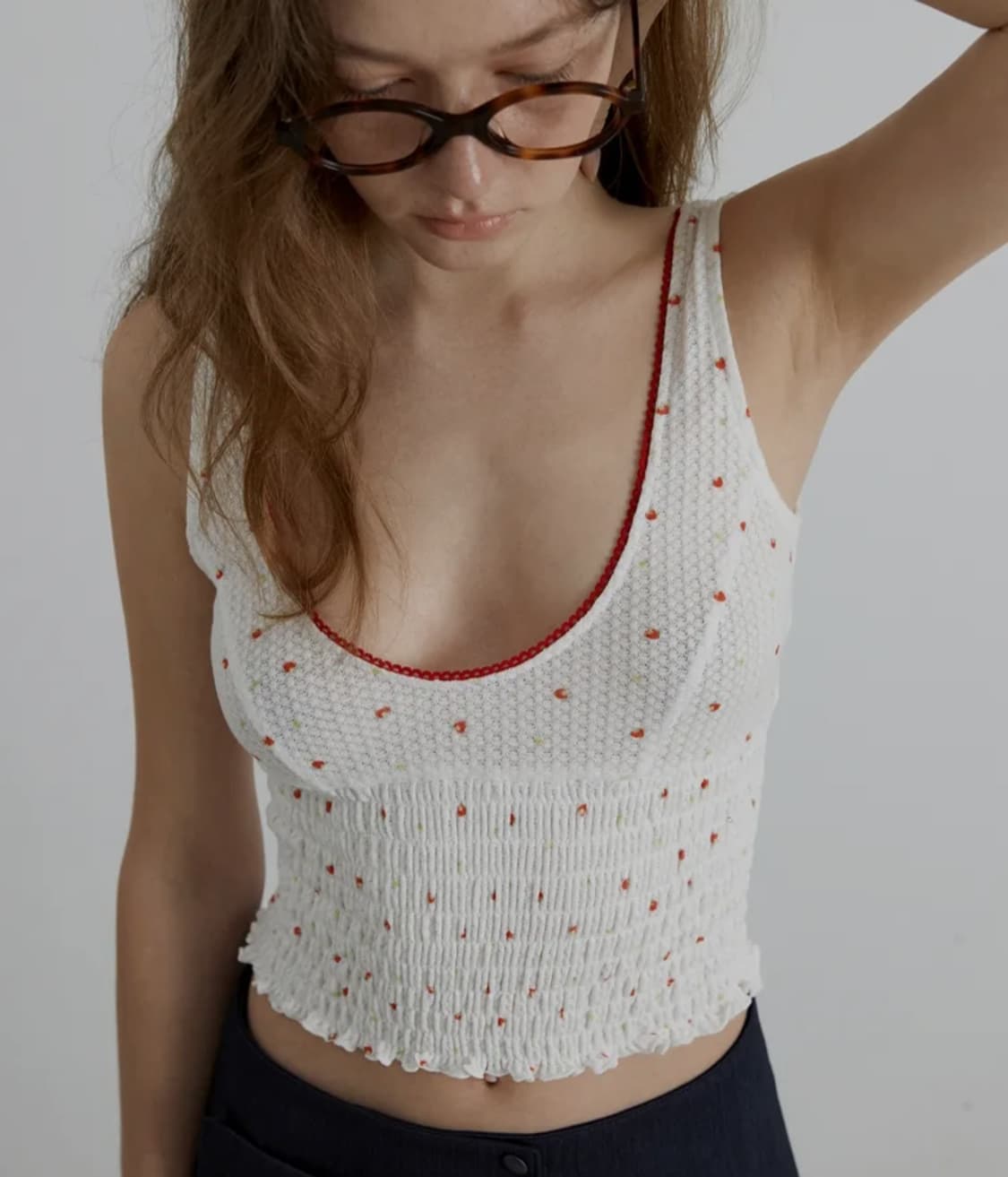 새상품 오버듀플레어 유넥 스모킹 탑 레드 상품이미지1