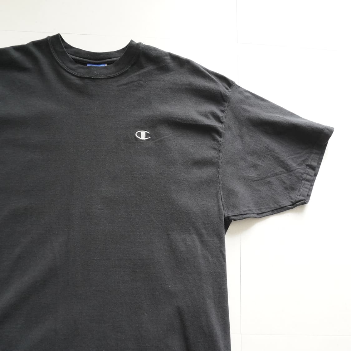 90s 챔피언 MADE IN USA 빈티지 C로고 블랙 반팔티 (XL) 상품이미지3
