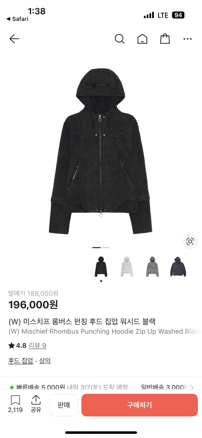 미스치프 RHOMBUS PUNCHING HOODIE ZIP-UP 상품이미지3