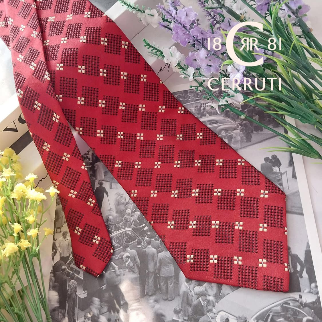 NINO CERRUTI 세루티 실크 와인레드 자카드 넥타이 9.8cm A 상품이미지1