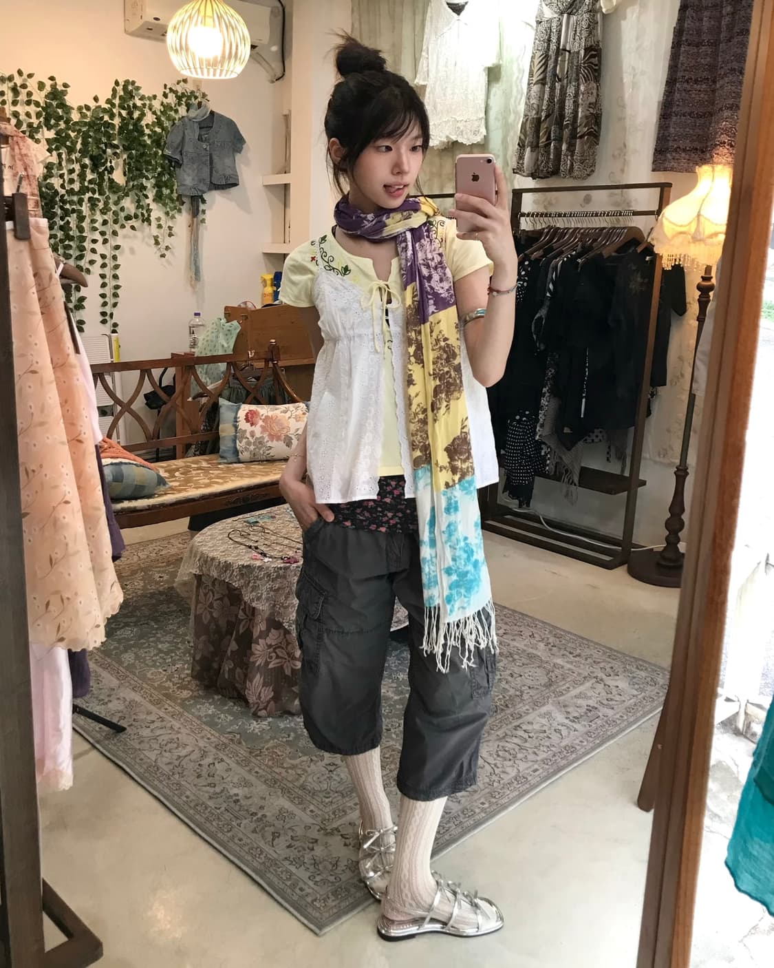 빈티지 7부 카고팬츠 데일리 모리 하구미 코디 세트 상품이미지2