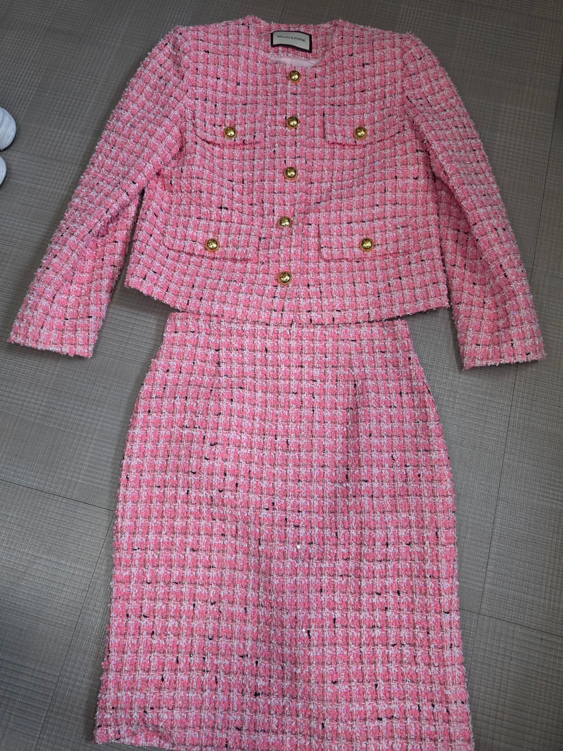 모조에스핀 핑크 트위드 자켓&스커트 셋업 세트 봄~가을 상품이미지1