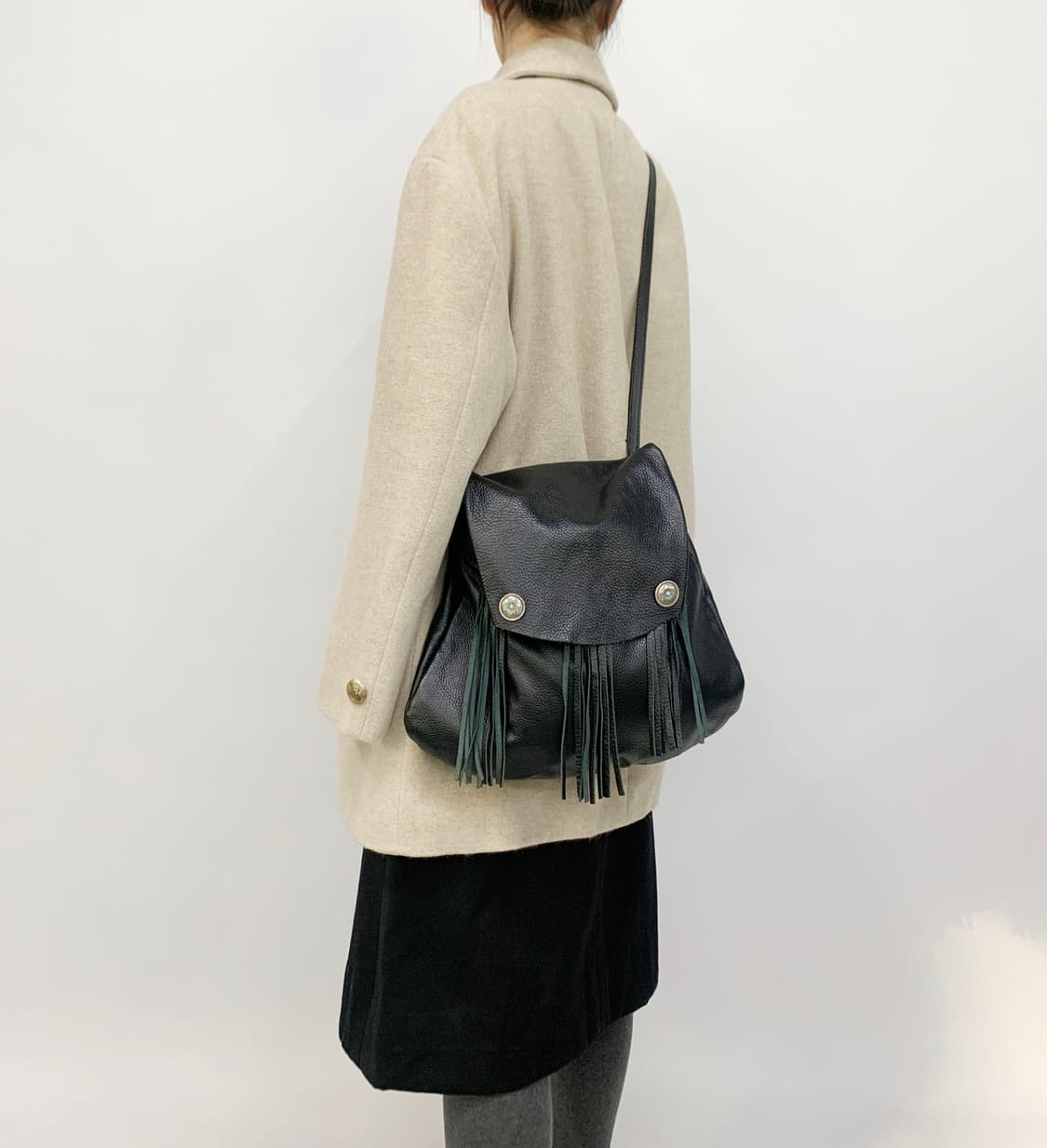 터키석 에스닉 프린지 레더 백 상품이미지7