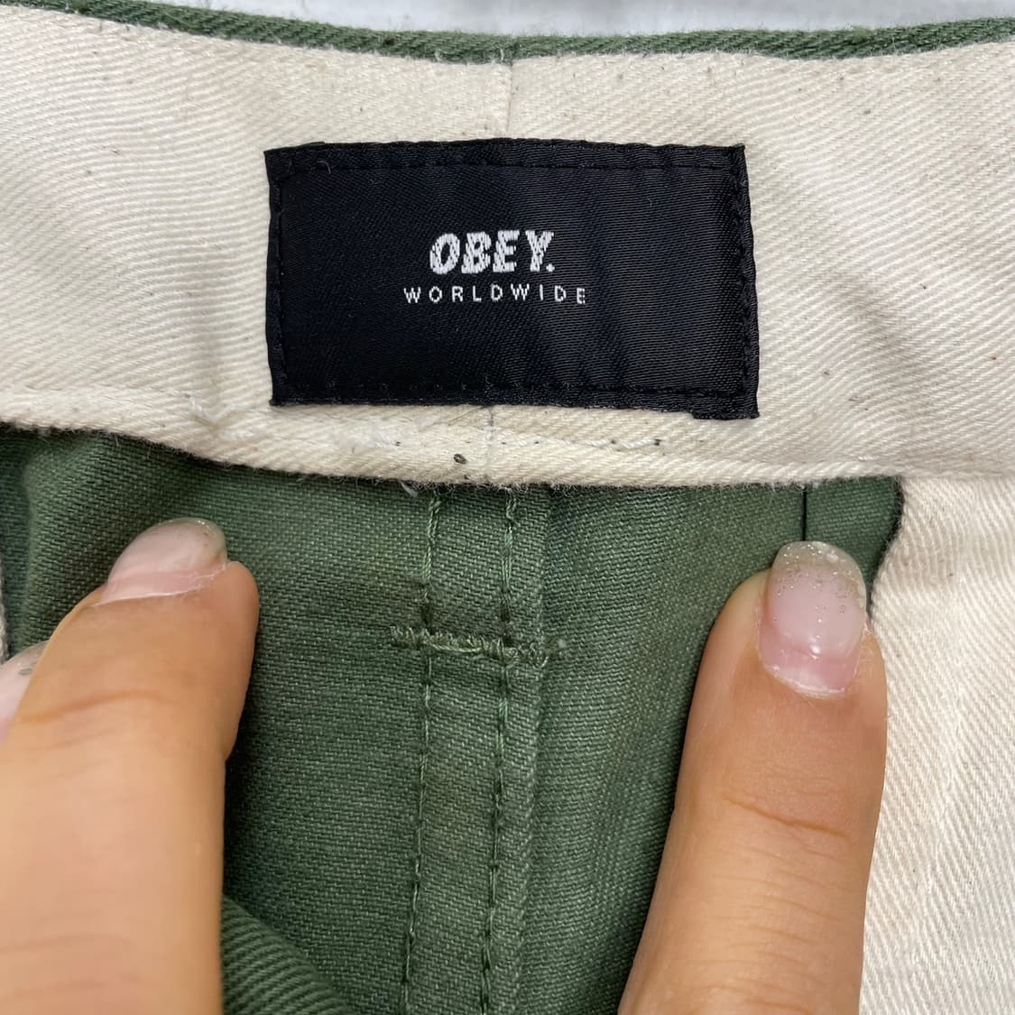 오베이 Obey 라이트 카키 코튼 와이드 워크팬츠 상품이미지3