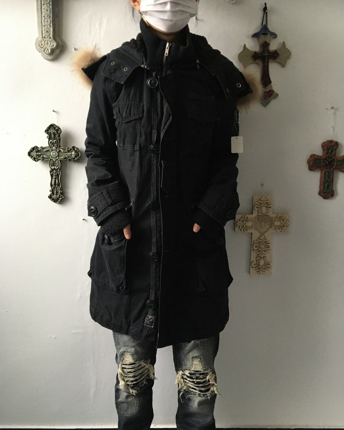 Fake fur hood high neck filed jacket 상품이미지1